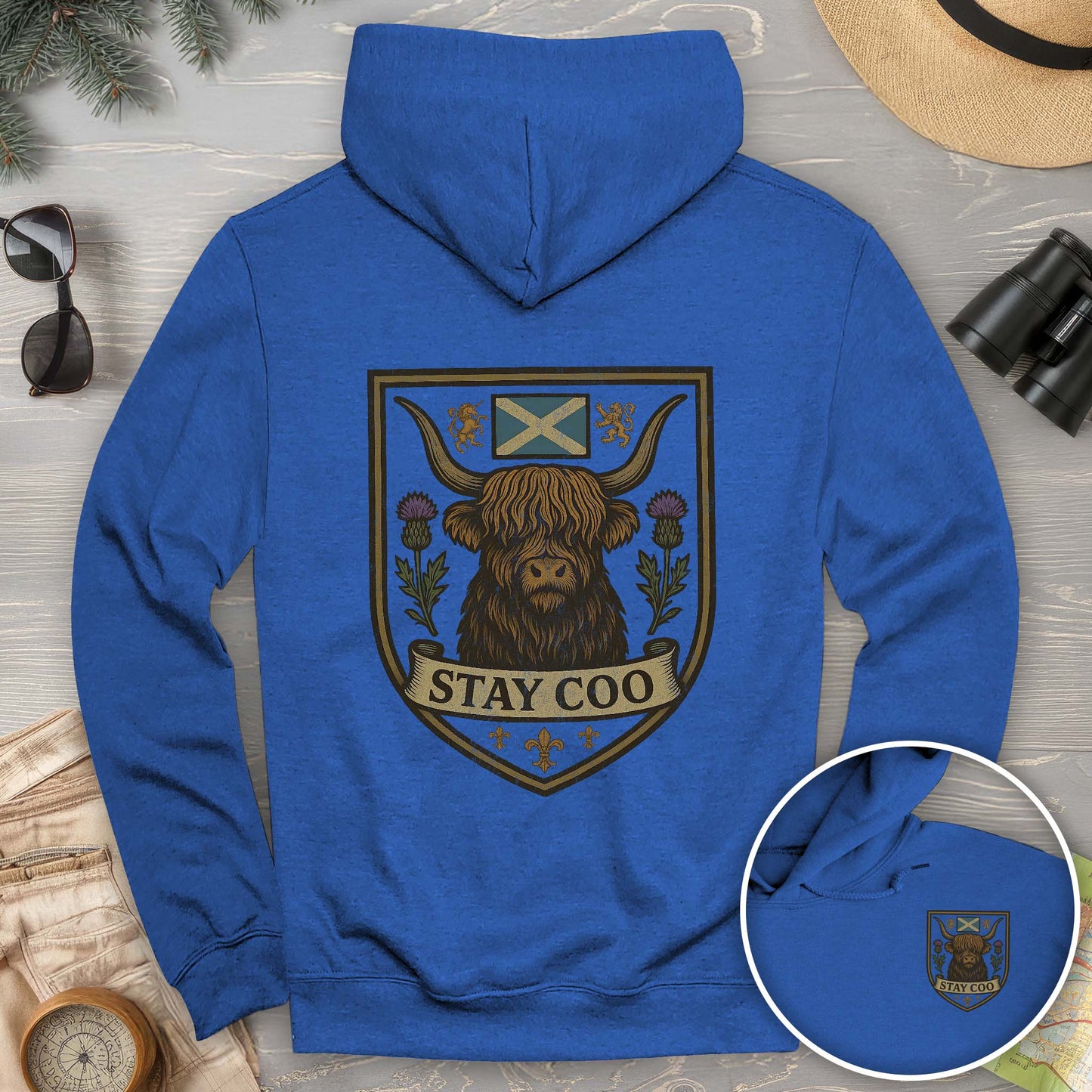Highland Cow "Scottish Heraldry" Front/Back Print Hoodie