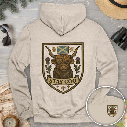 Highland Cow "Scottish Heraldry" Front/Back Print Hoodie