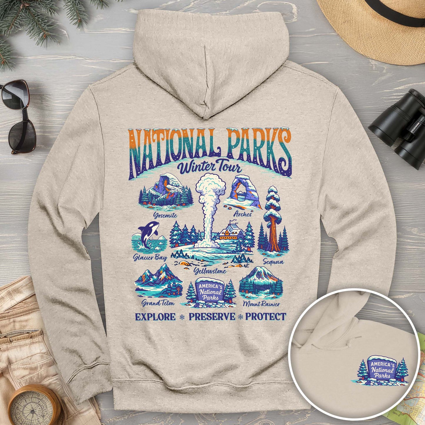National Parks Winter Tour Front/Back Print Hoodie