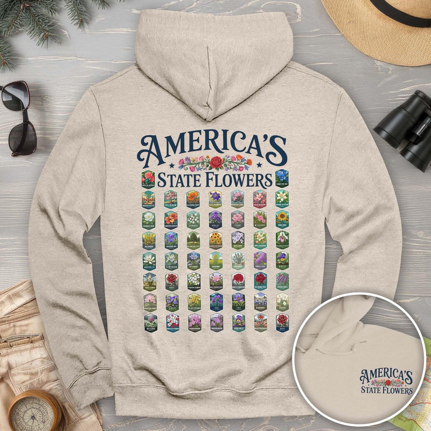 America's State Flowers Front/Back Print Hoodie
