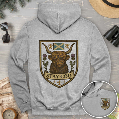 Highland Cow "Scottish Heraldry" Front/Back Print Hoodie