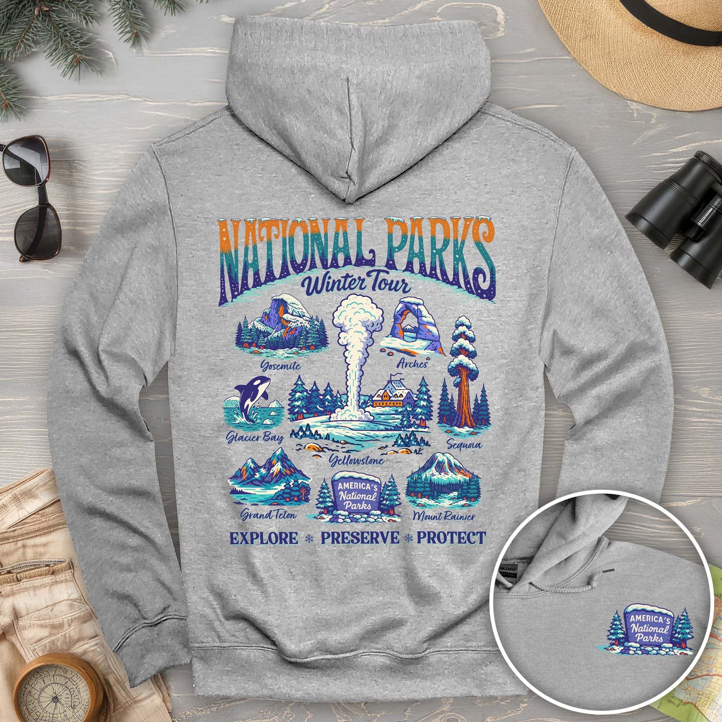 National Parks Winter Tour Front/Back Print Hoodie