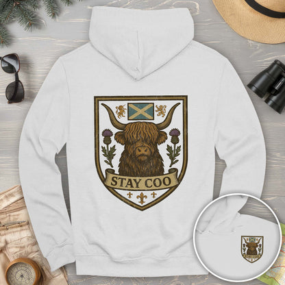Highland Cow "Scottish Heraldry" Front/Back Print Hoodie