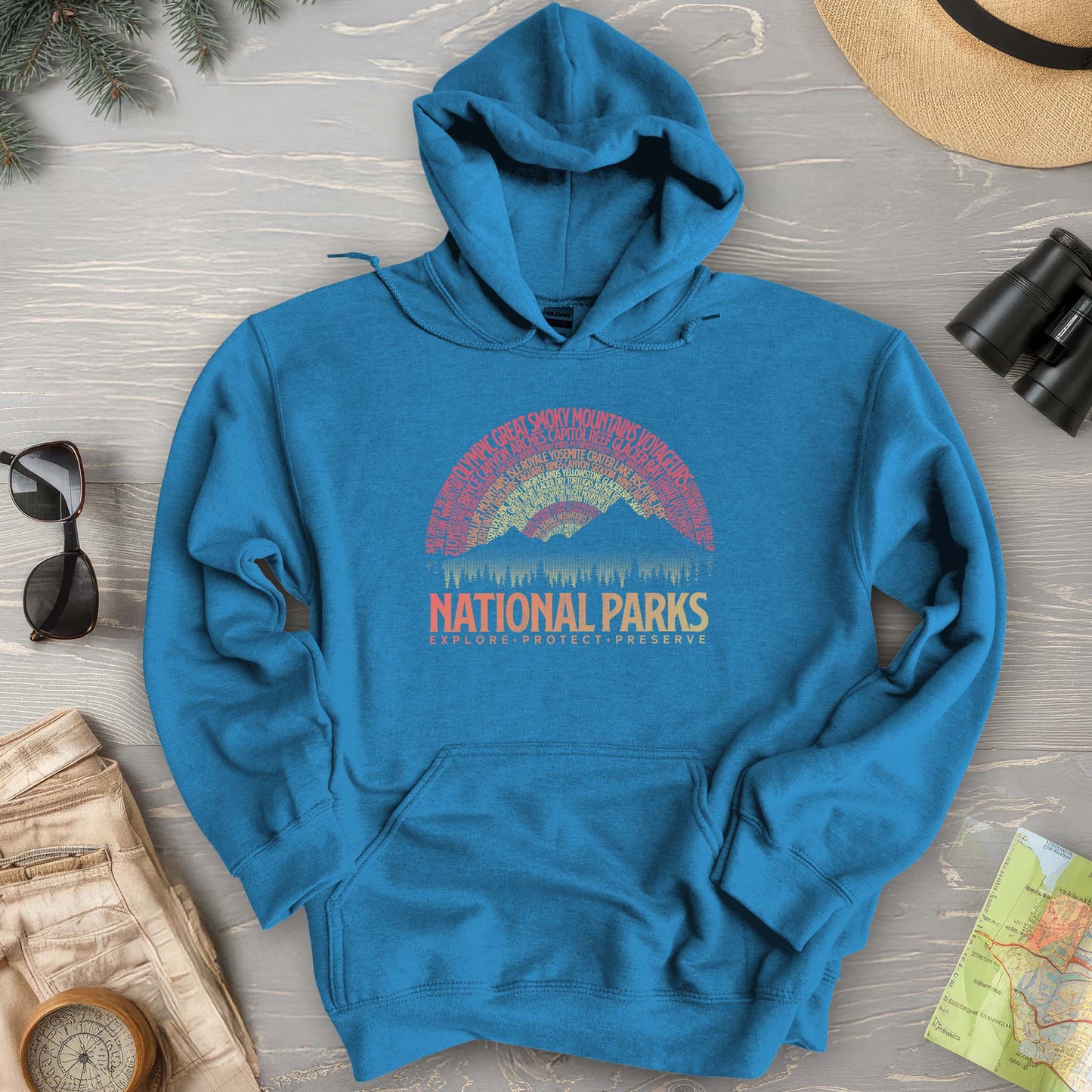 National Parks Word Art "Vintage Sunset" Hoodie