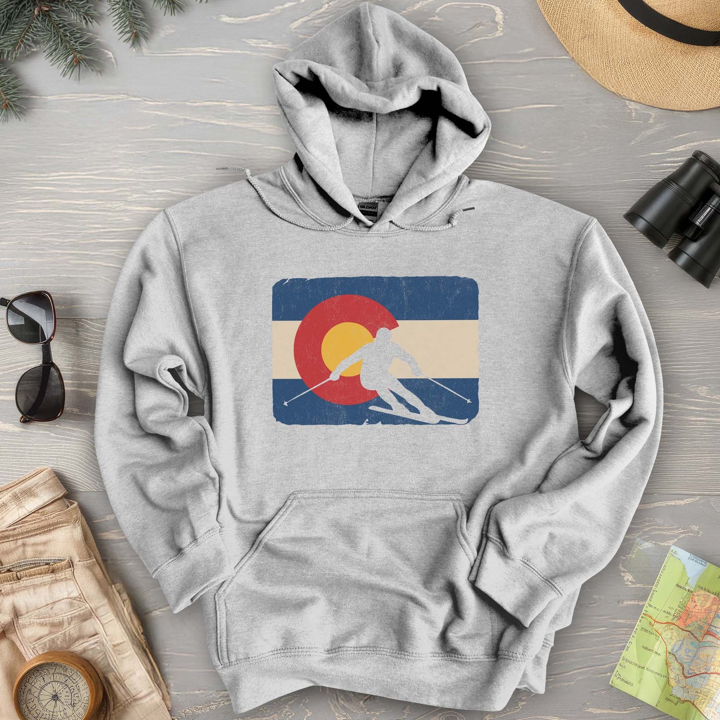 Colorado Flag Skier Hoodie