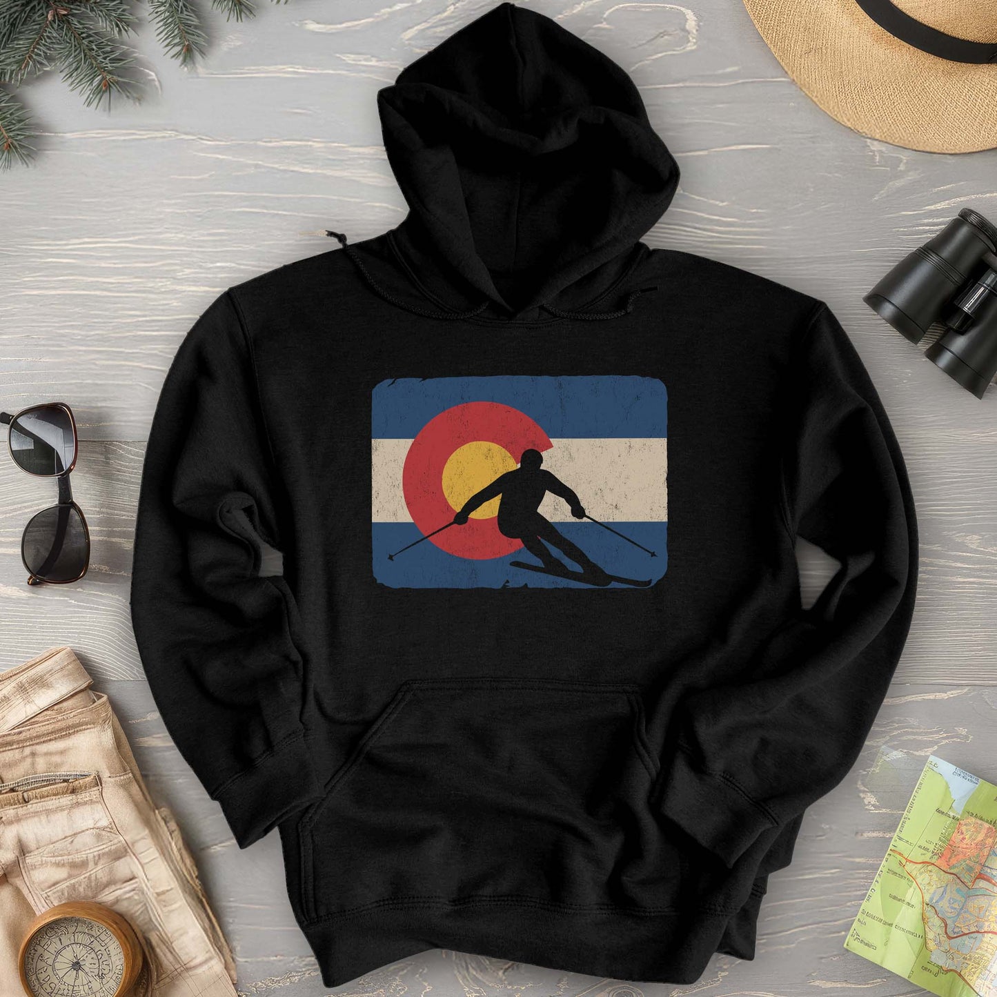 Colorado Flag Skier Hoodie