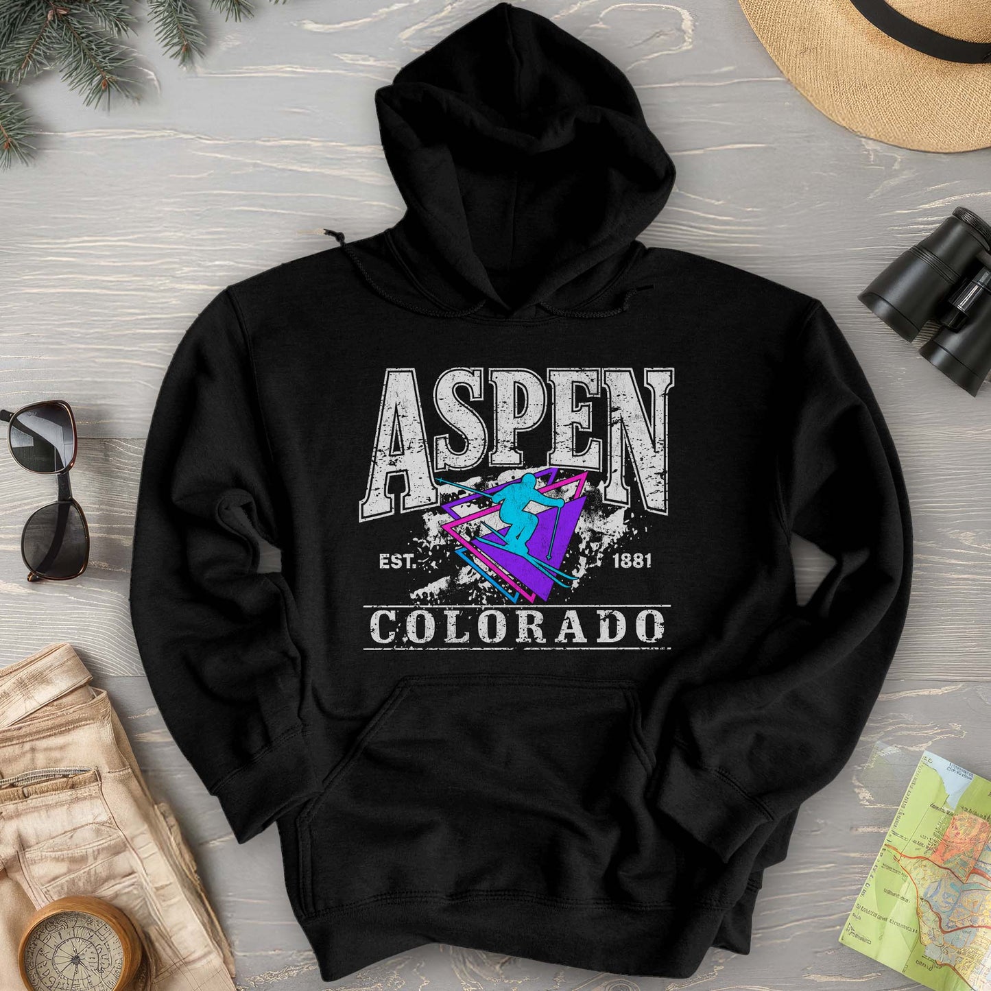 Aspen Colorado Retro 80's Skier Hoodie