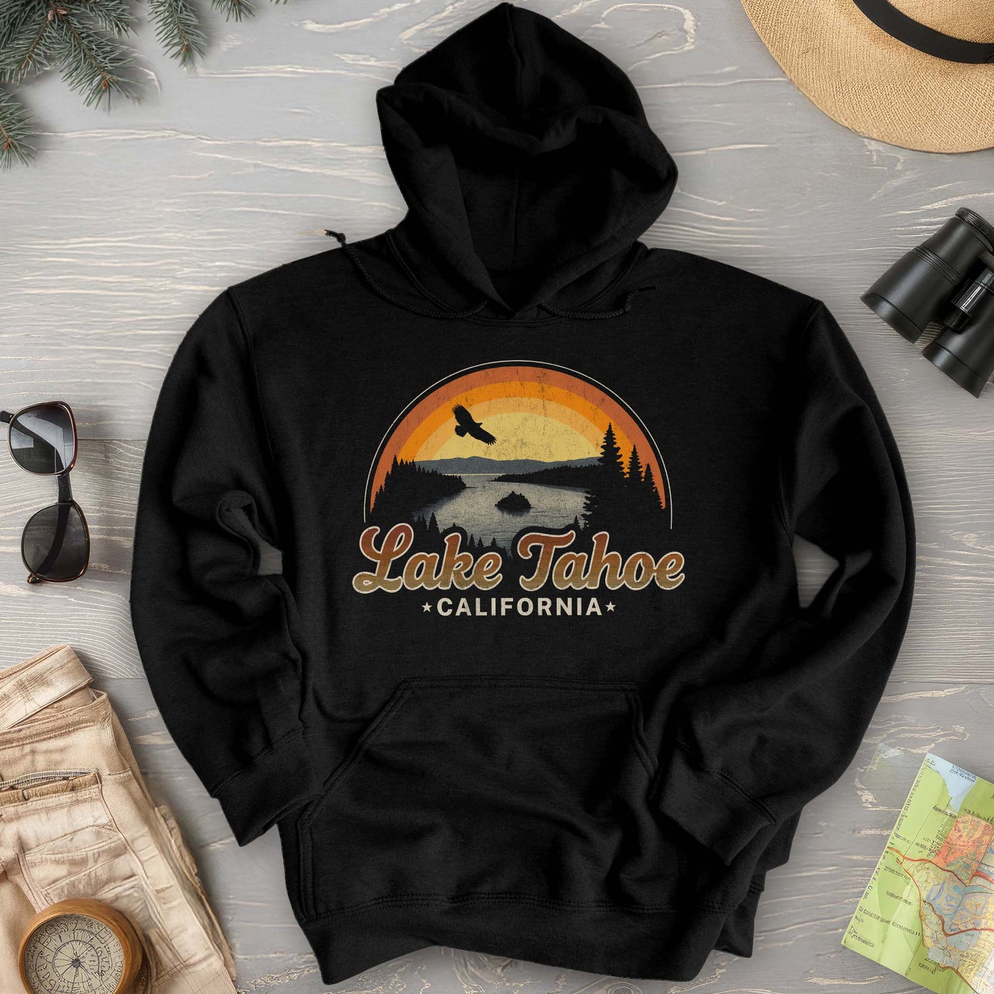 Lake Tahoe Retro Rainbow Hoodie