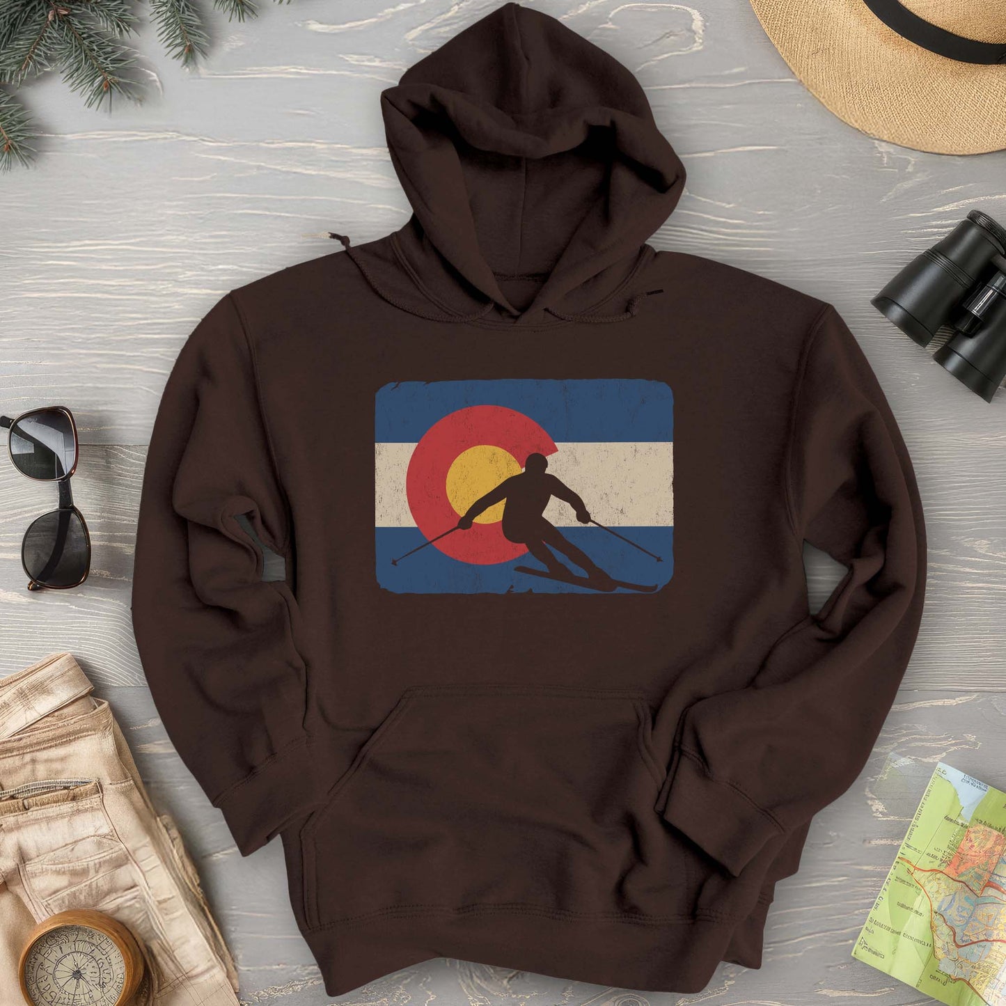 Colorado Flag Skier Hoodie