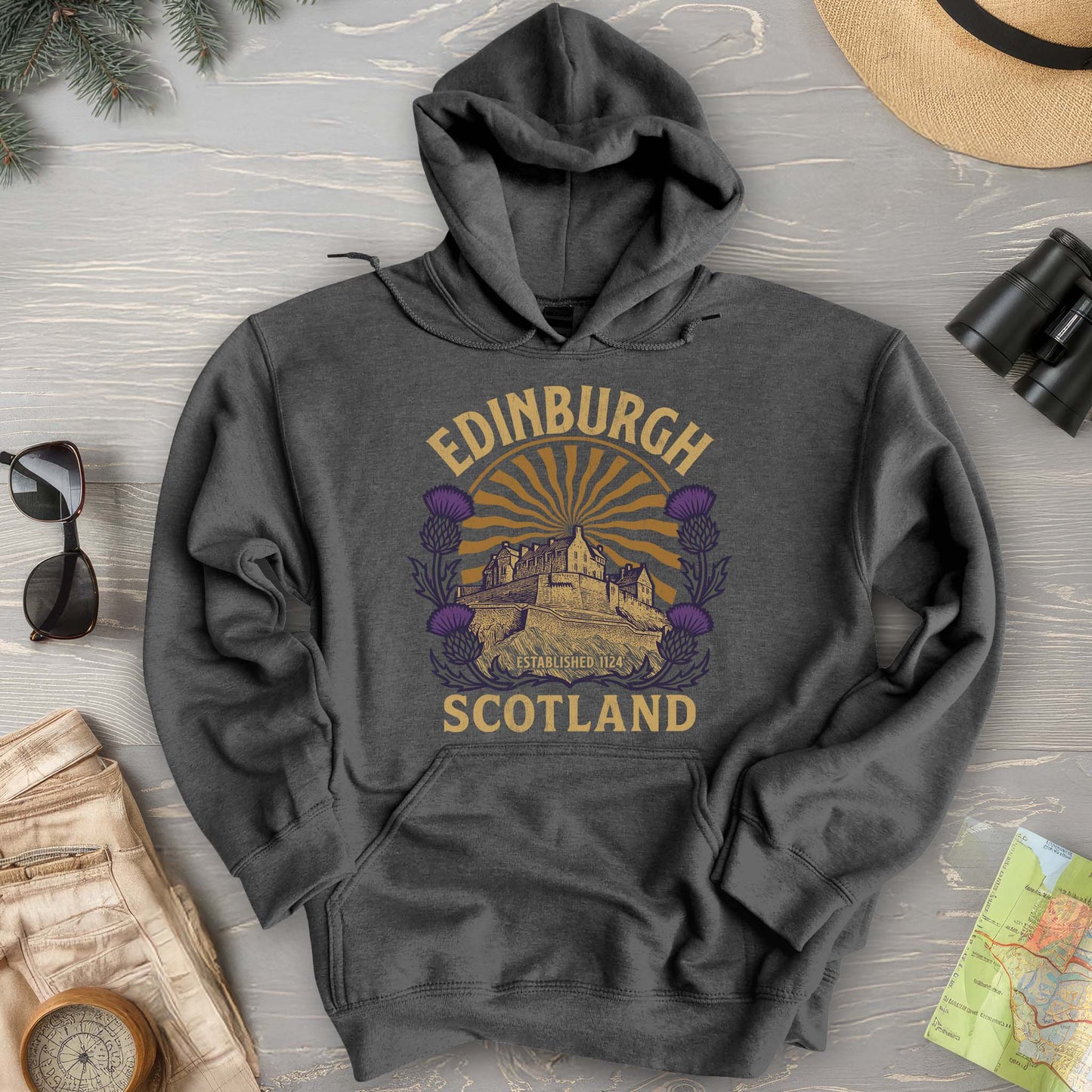 Edinburgh Scotland Retro Sunburst Hoodie