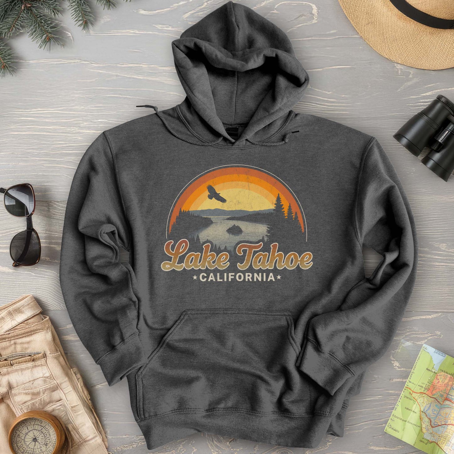 Lake Tahoe Retro Rainbow Hoodie