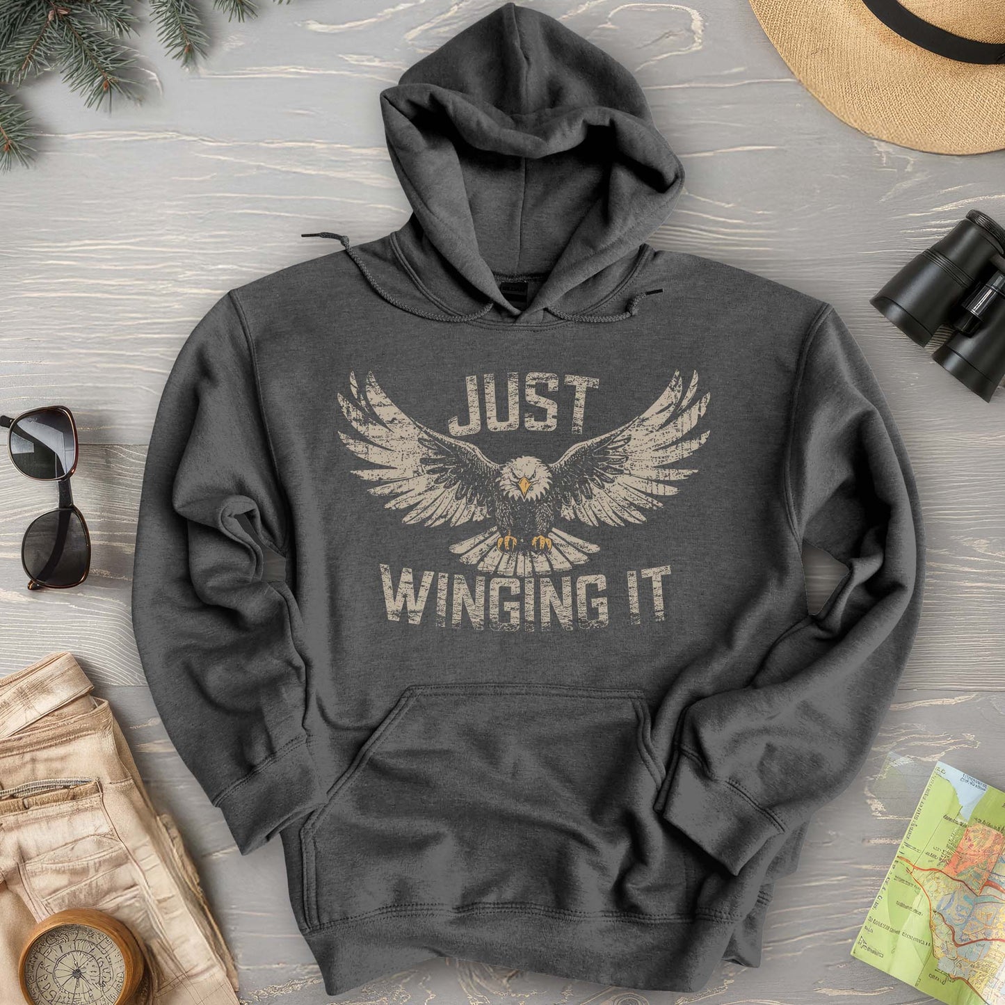 Just Winging It Distressed Hoodie