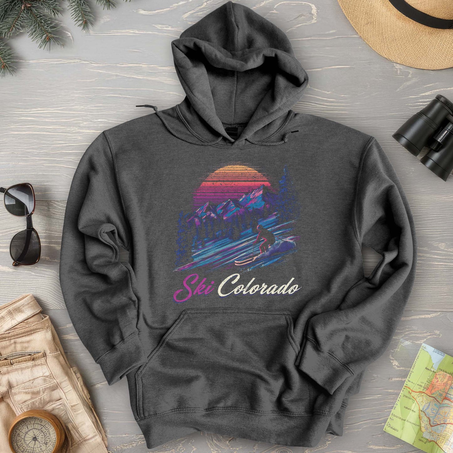 Ski Colorado Retro Sunset Hoodie