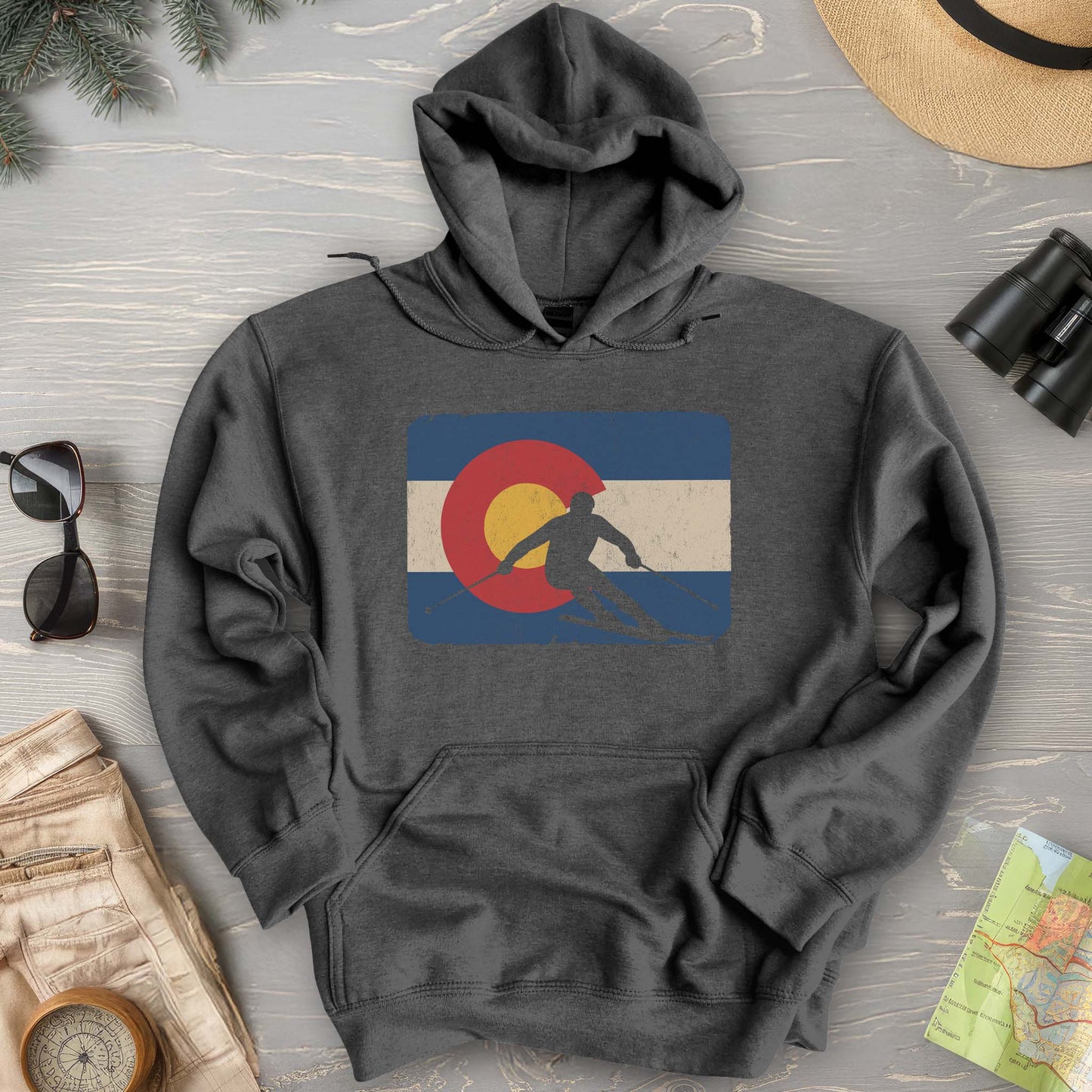 Colorado Flag Skier Hoodie