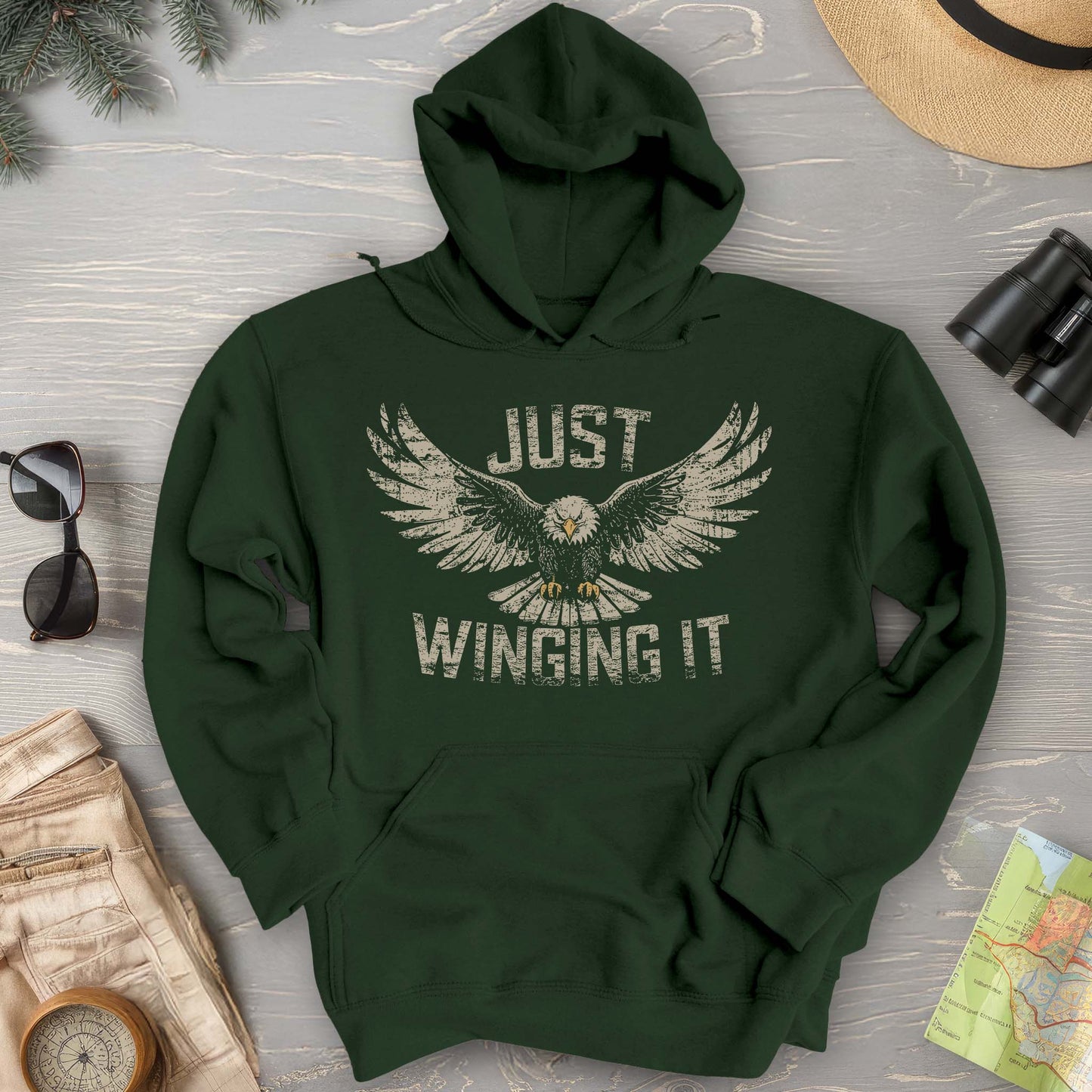 Just Winging It Distressed Hoodie