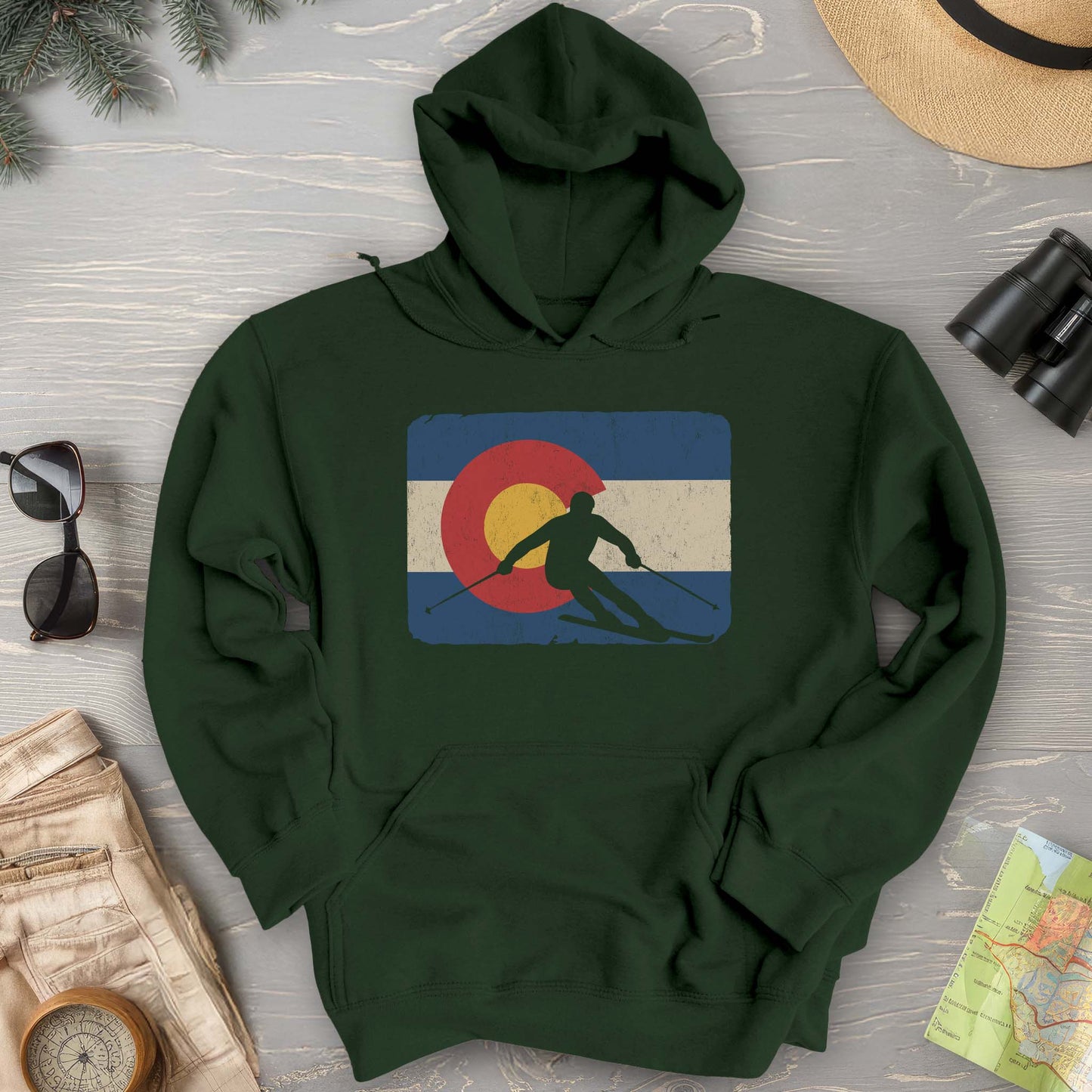 Colorado Flag Skier Hoodie