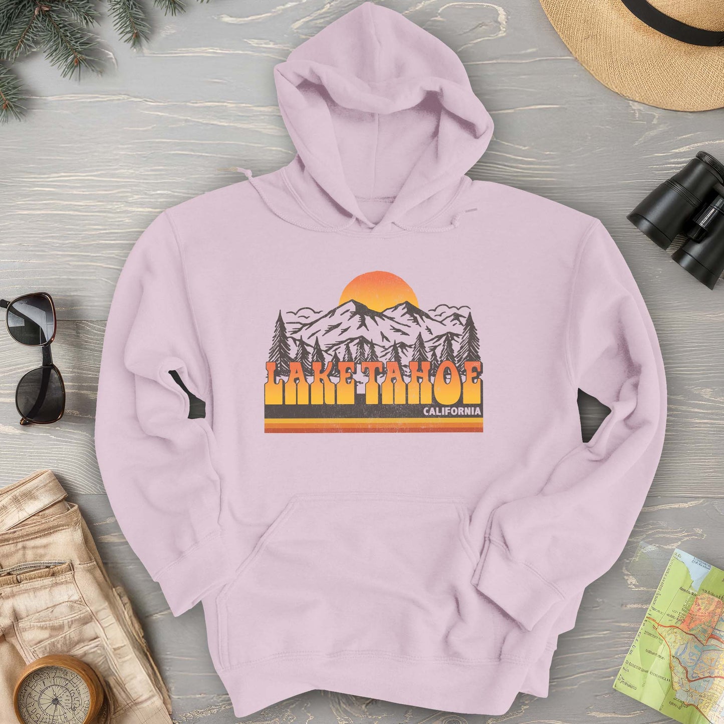 Lake Tahoe California Groovy Sunset Hoodie