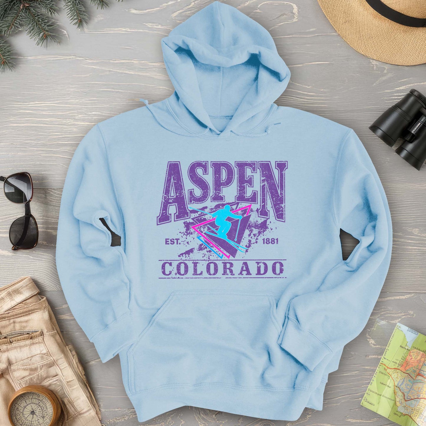 Aspen Colorado Retro 80's Skier Hoodie