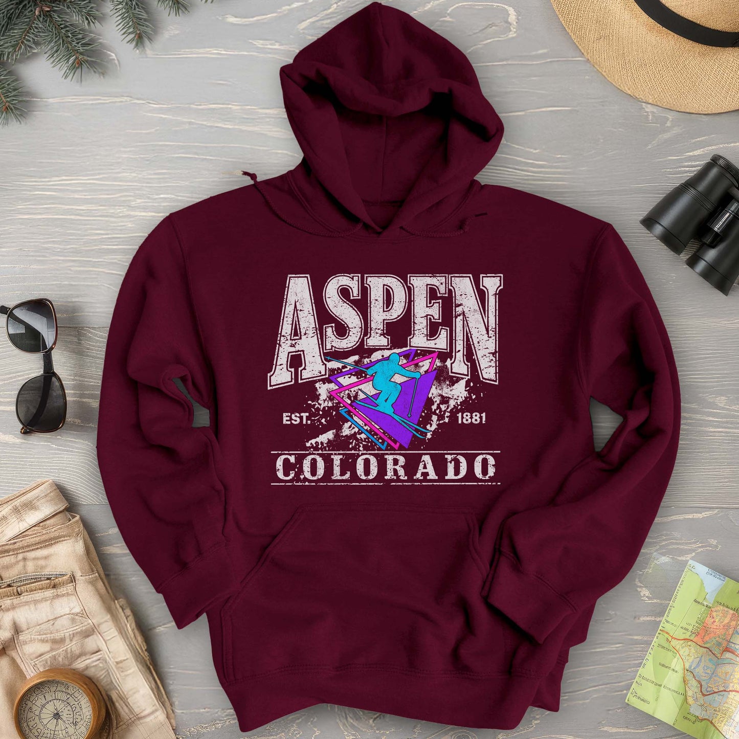 Aspen Colorado Retro 80's Skier Hoodie