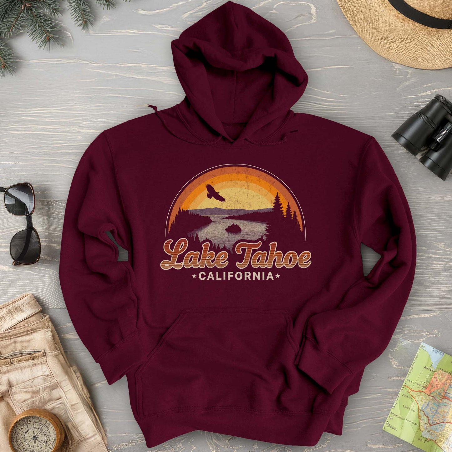 Lake Tahoe Retro Rainbow Hoodie