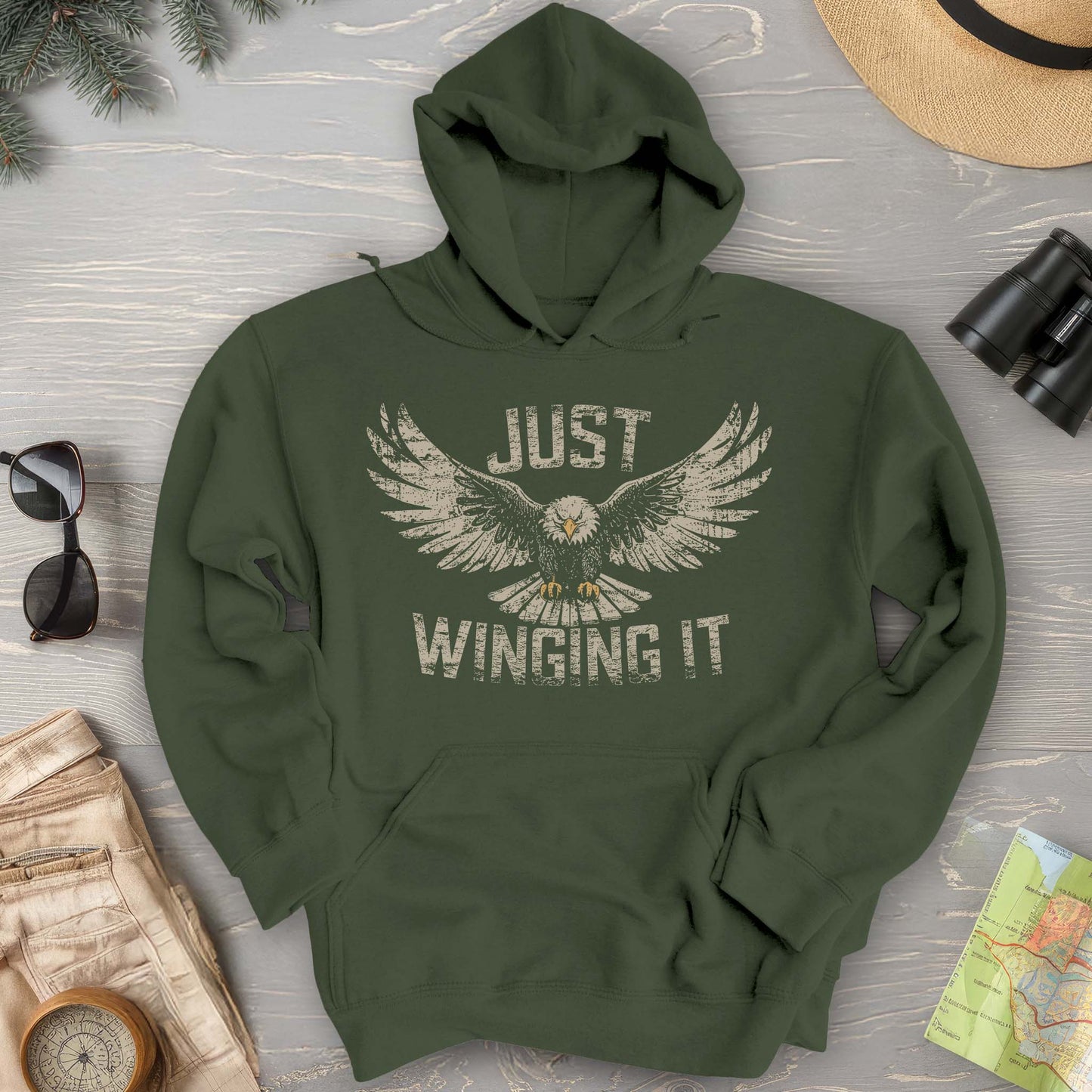 Just Winging It Distressed Hoodie
