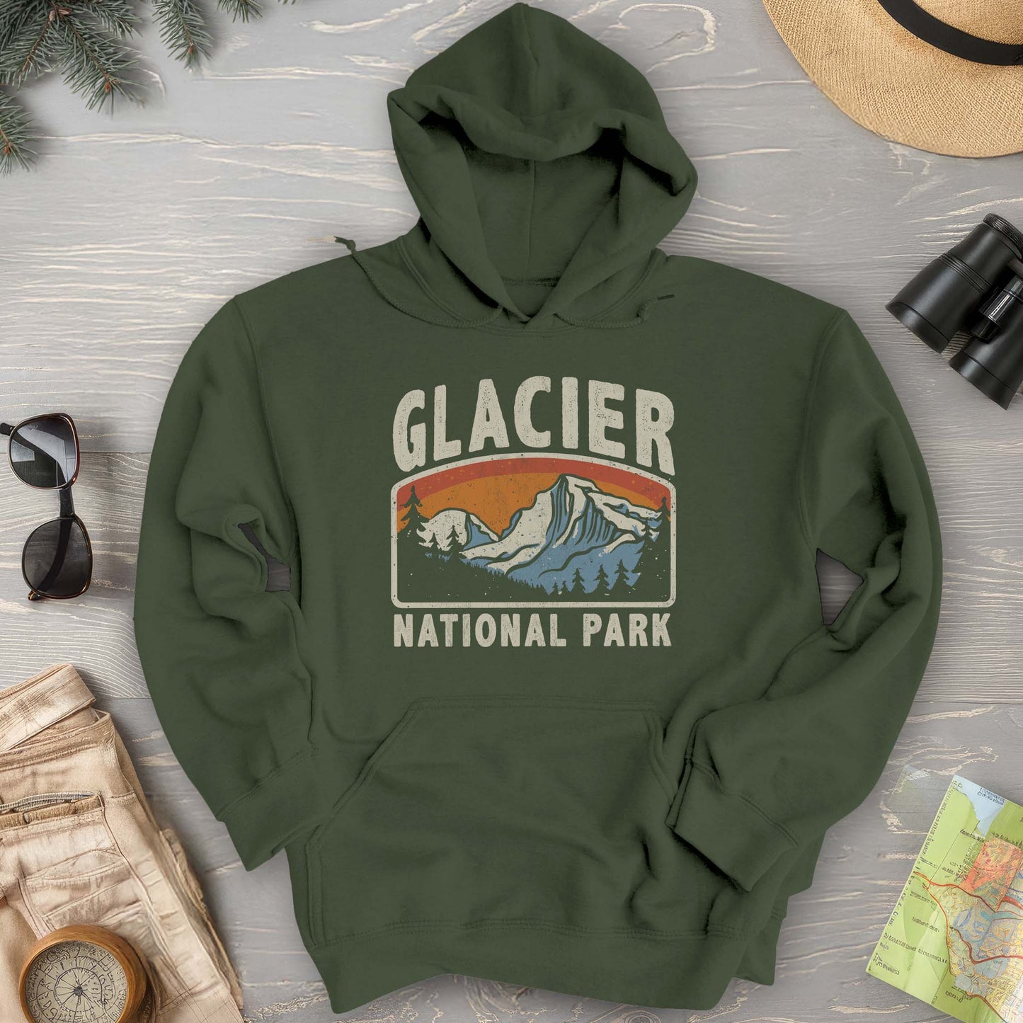 Glacier National Park "Vintage Mountain" Hoodie