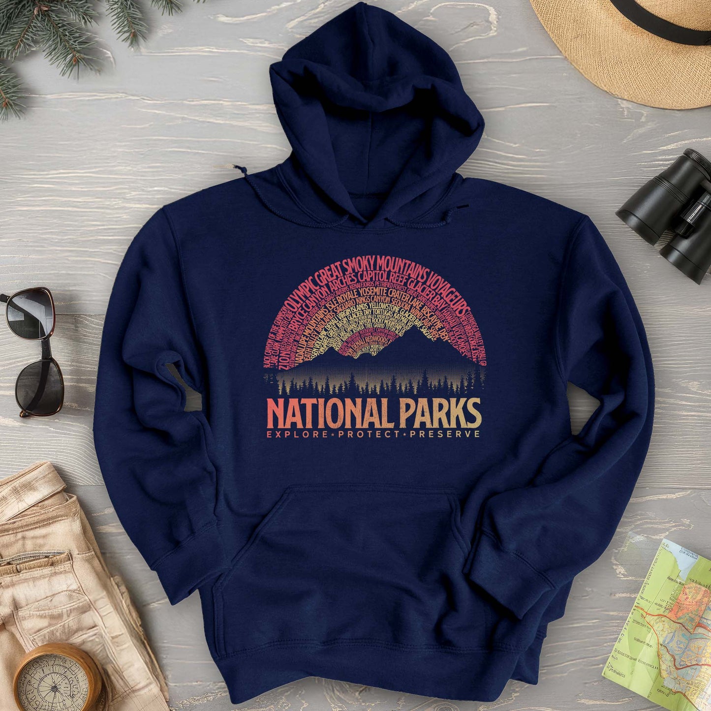 National Parks Word Art "Vintage Sunset" Hoodie