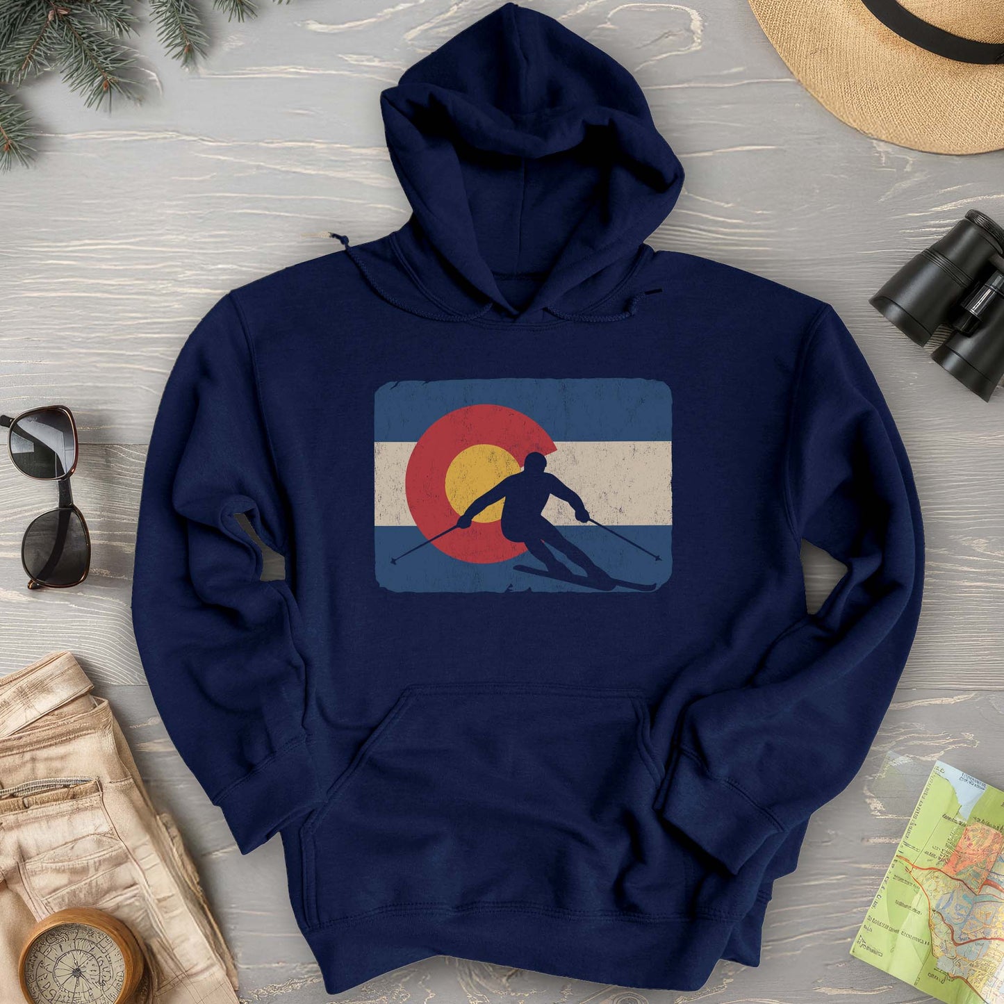Colorado Flag Skier Hoodie