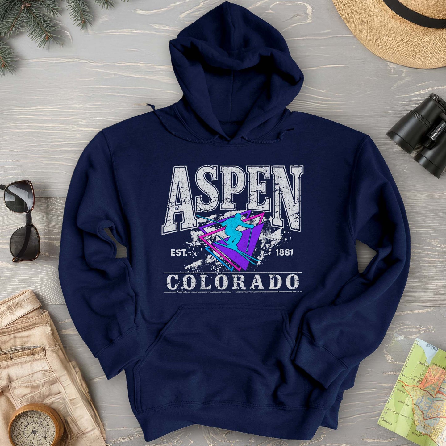 Aspen Colorado Retro 80's Skier Hoodie