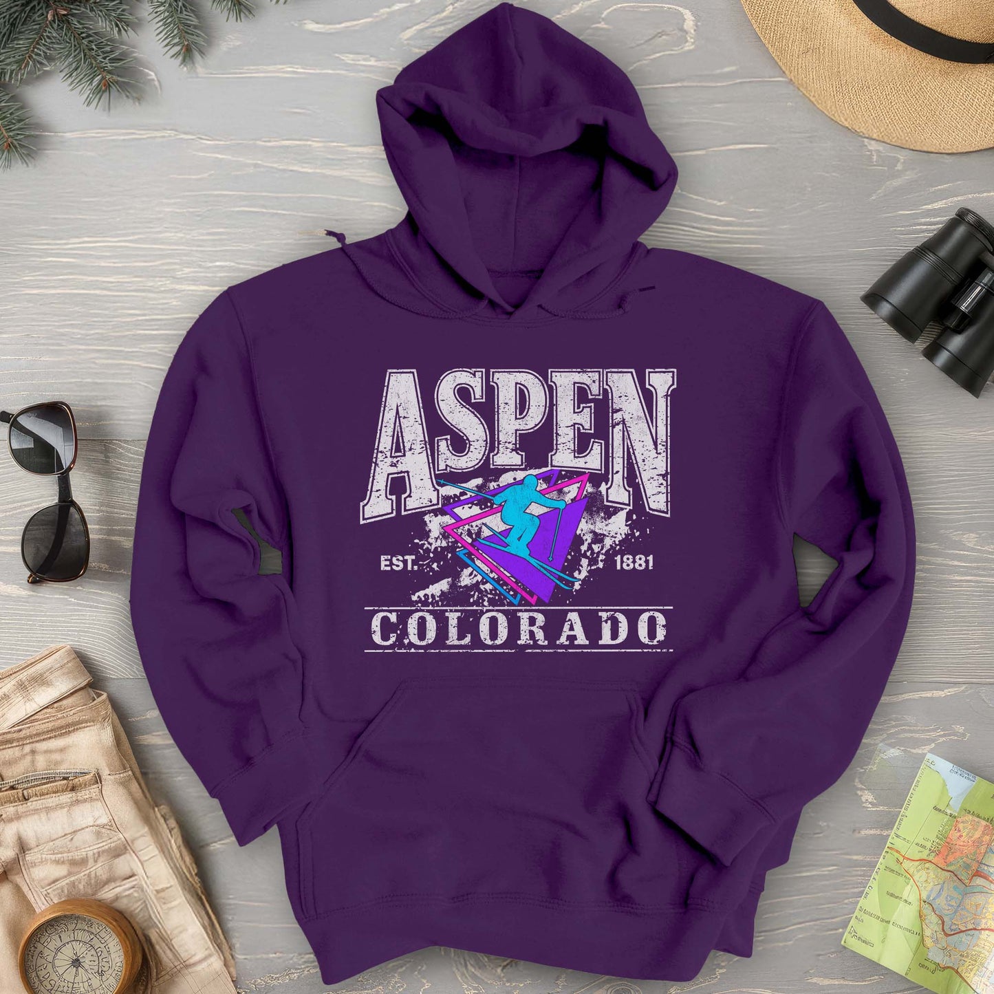 Aspen Colorado Retro 80's Skier Hoodie