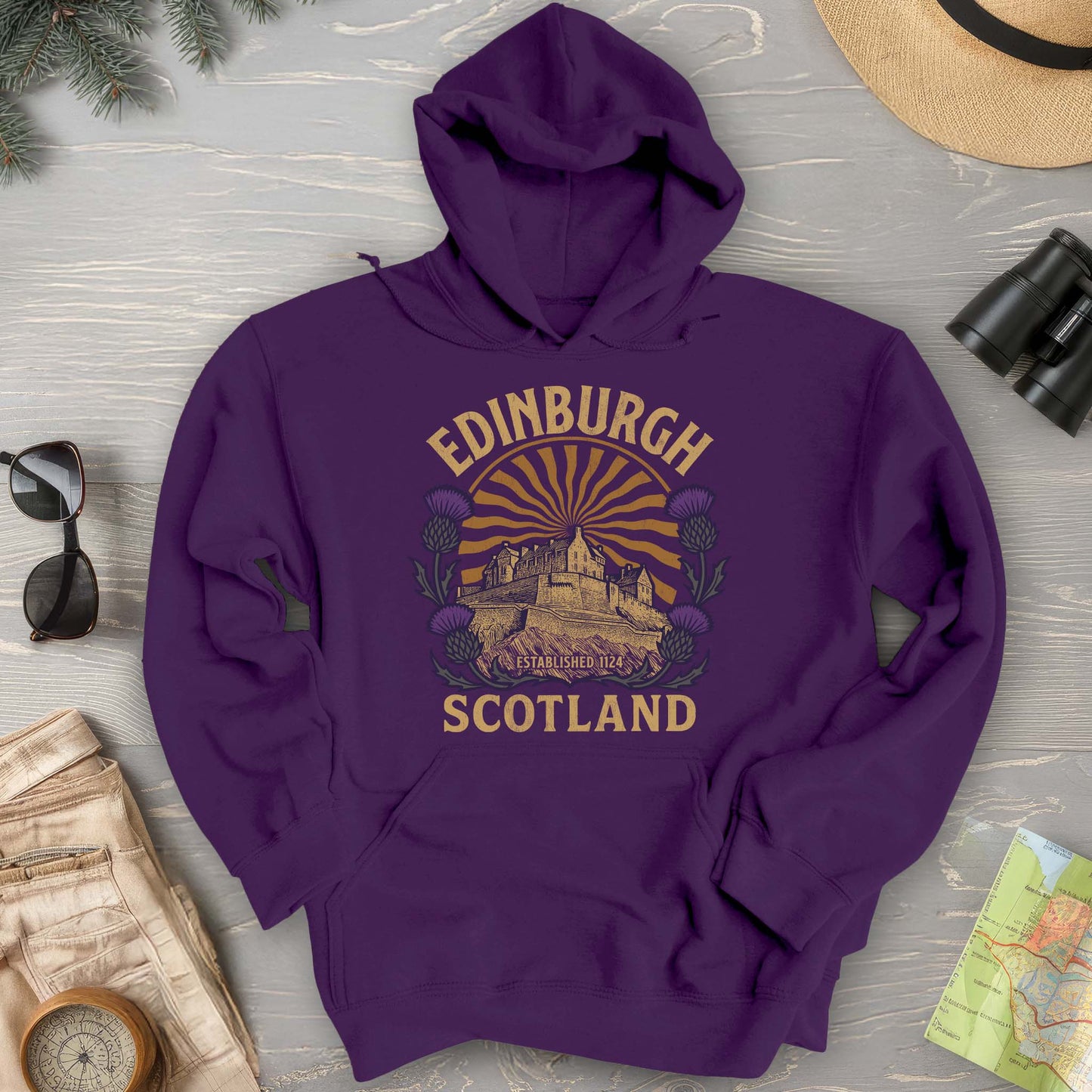 Edinburgh Scotland Retro Sunburst Hoodie