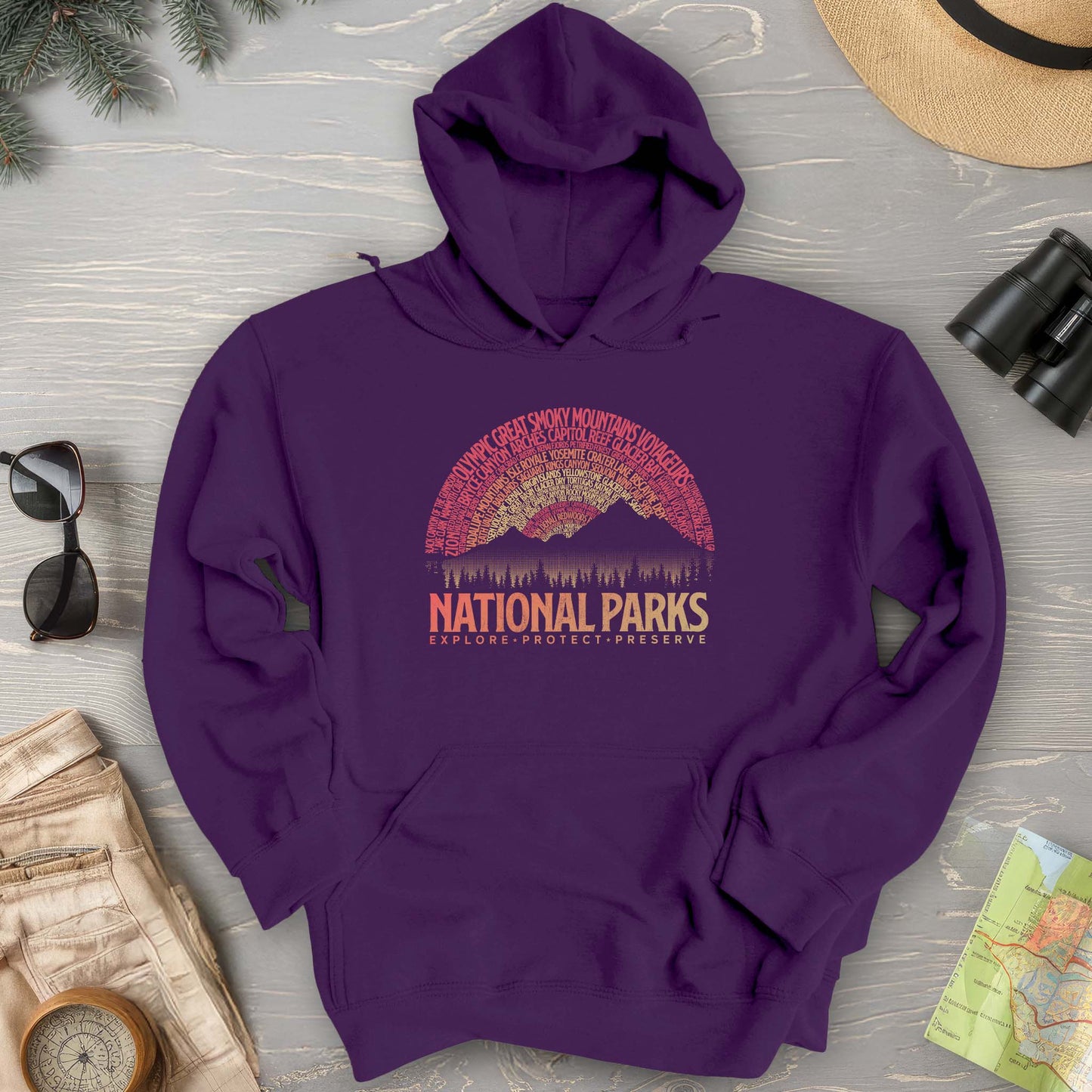 National Parks Word Art "Vintage Sunset" Hoodie