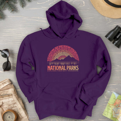 National Parks Word Art "Vintage Sunset" Hoodie
