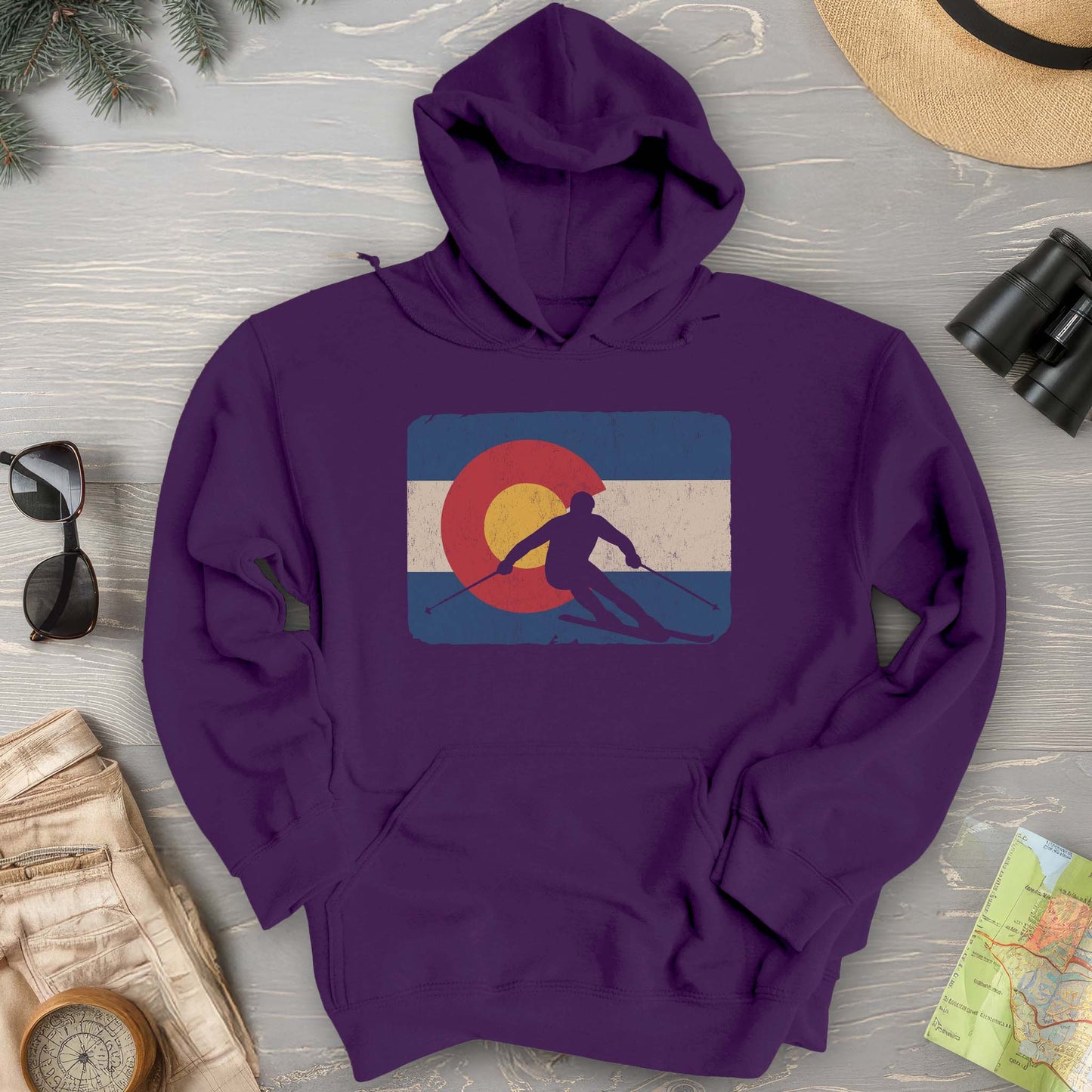 Colorado Flag Skier Hoodie