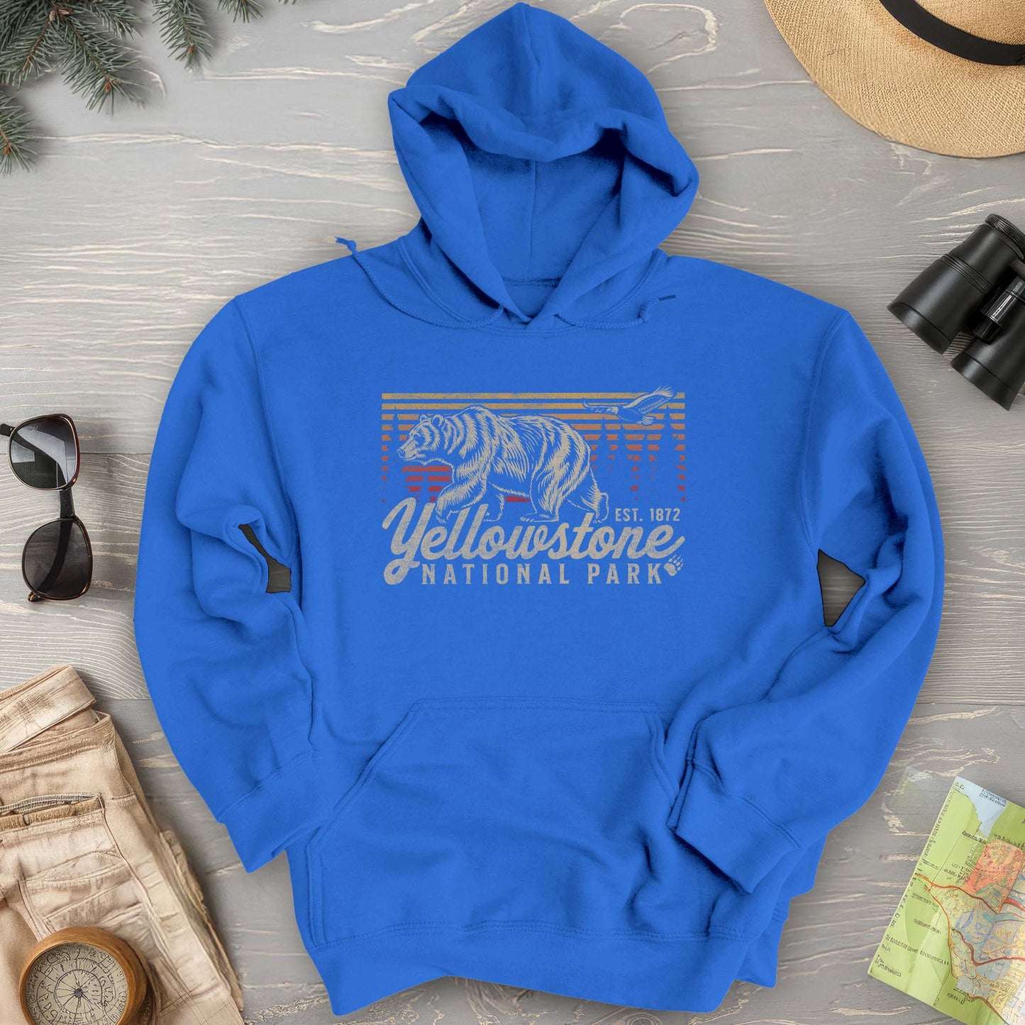 Yellowstone National Park "Vintage Sunset Bear" Hoodie