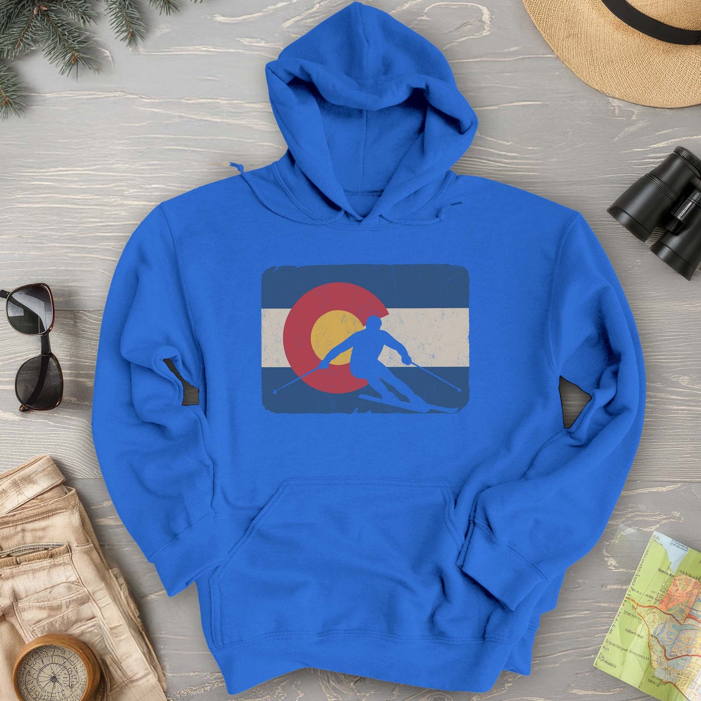 Colorado Flag Skier Hoodie