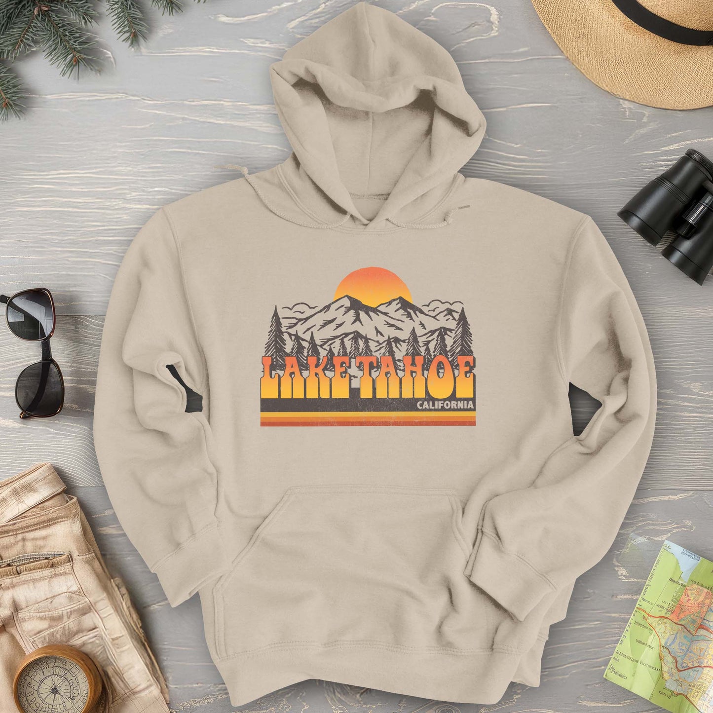 Lake Tahoe California Groovy Sunset Hoodie
