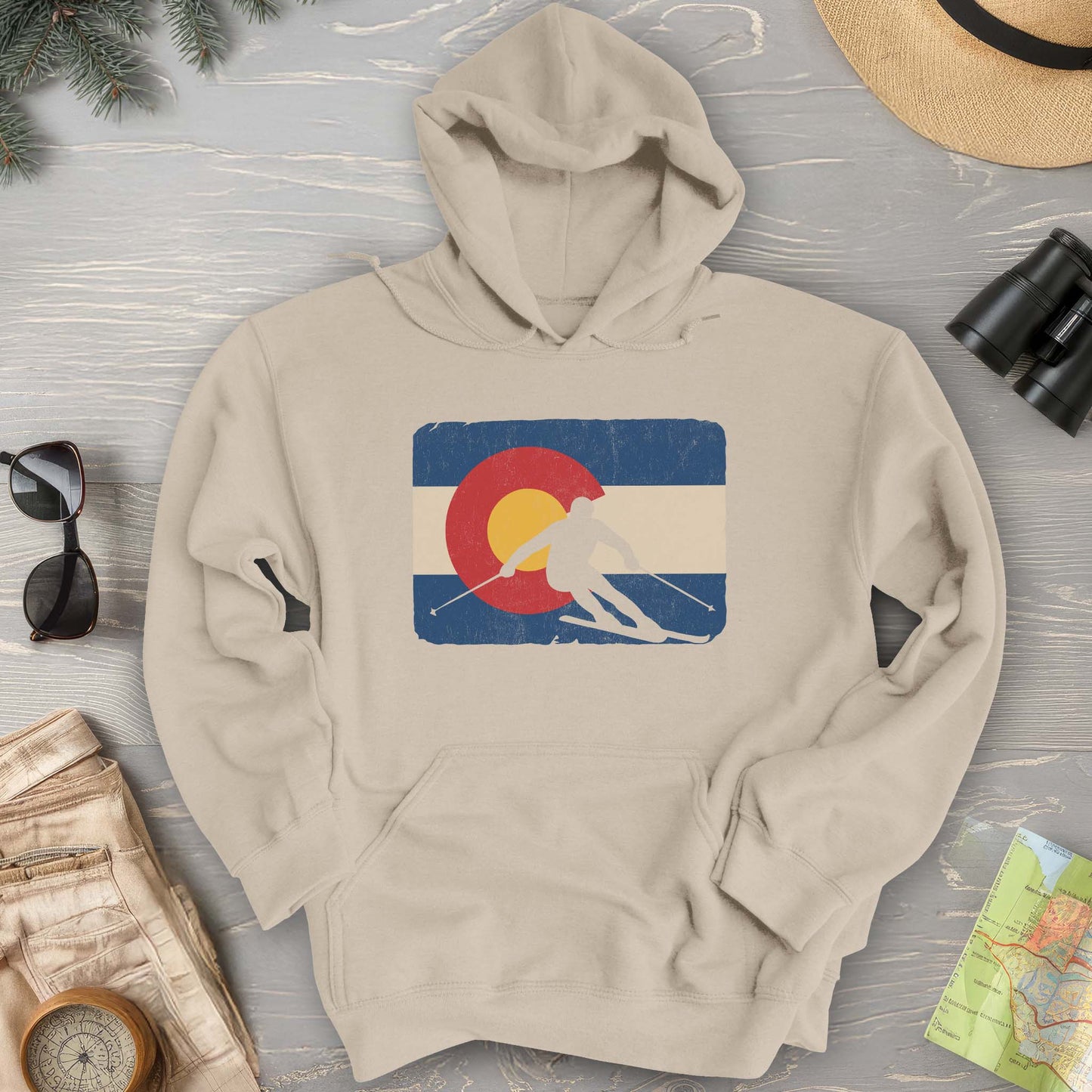 Colorado Flag Skier Hoodie