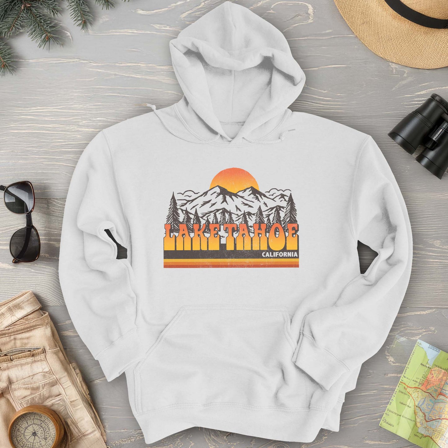 Lake Tahoe California Groovy Sunset Hoodie