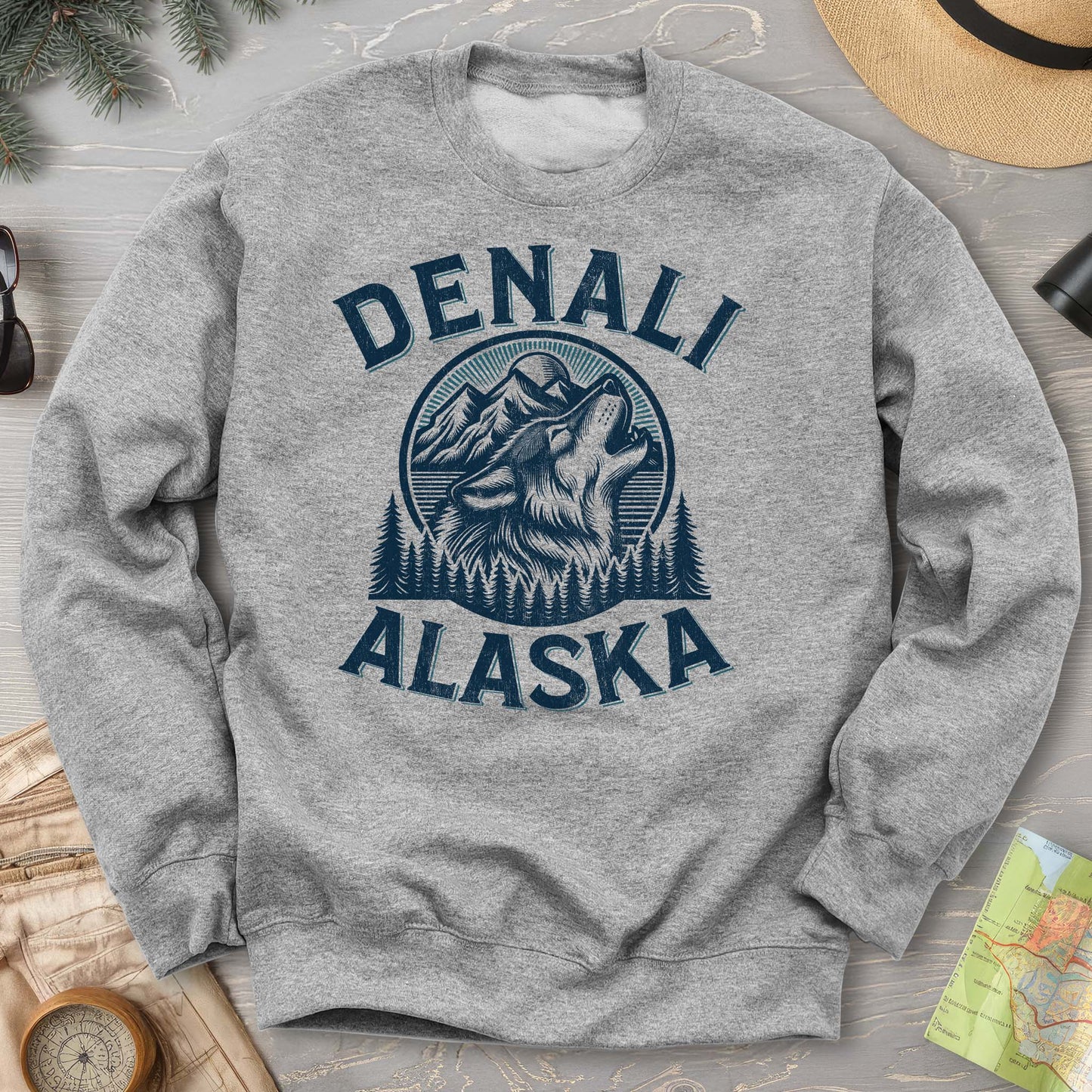 Denali National Park "Vintage Wolf" Crewneck Sweatshirt