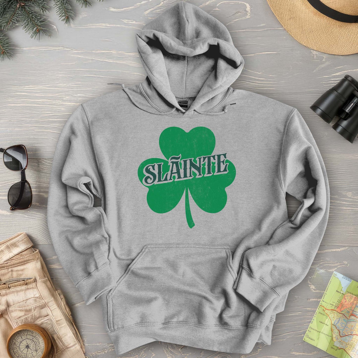 Sláinte Vintage Textured Shamrock Hoodie