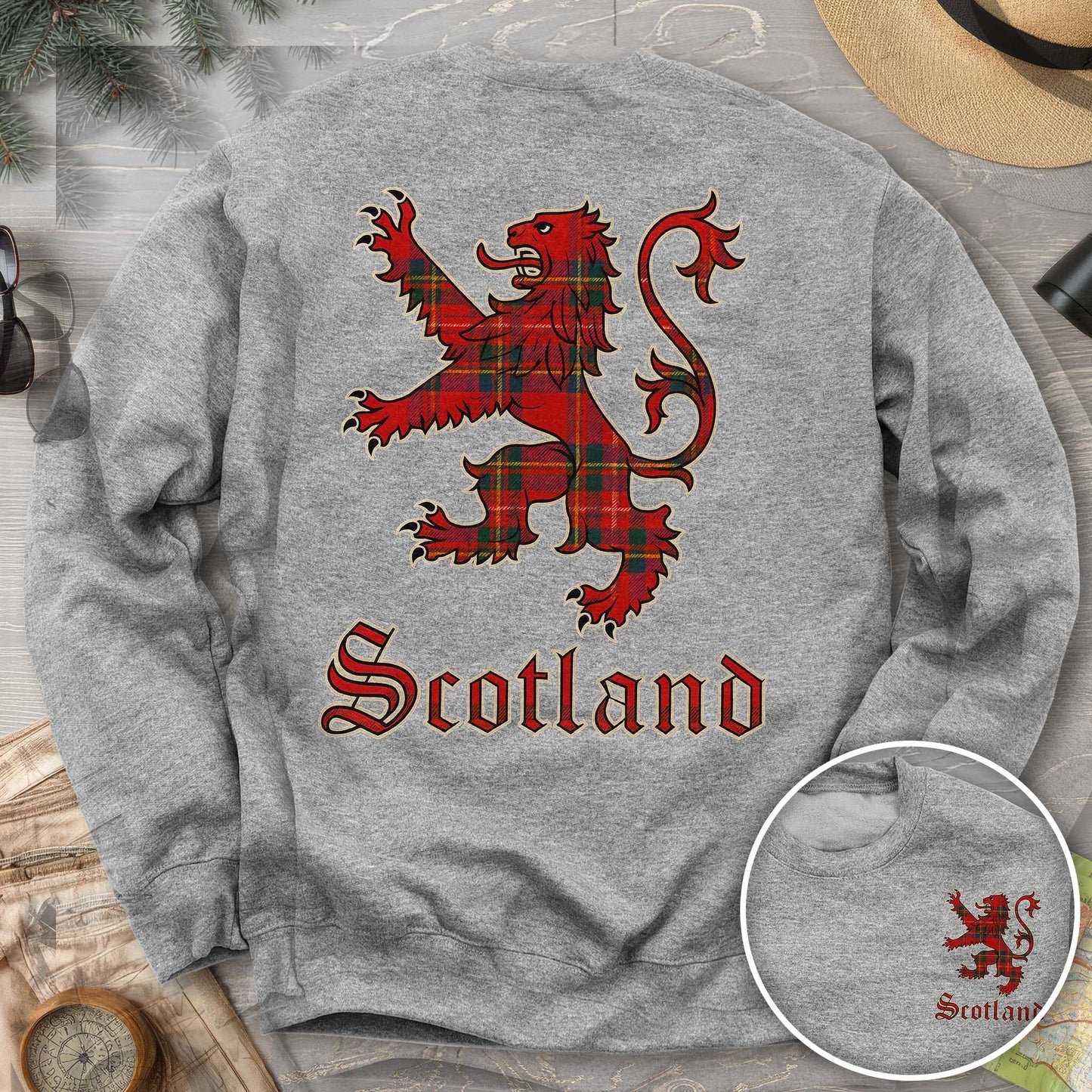 Scotland Tartan Lion Front/Back Print Sweatshirt