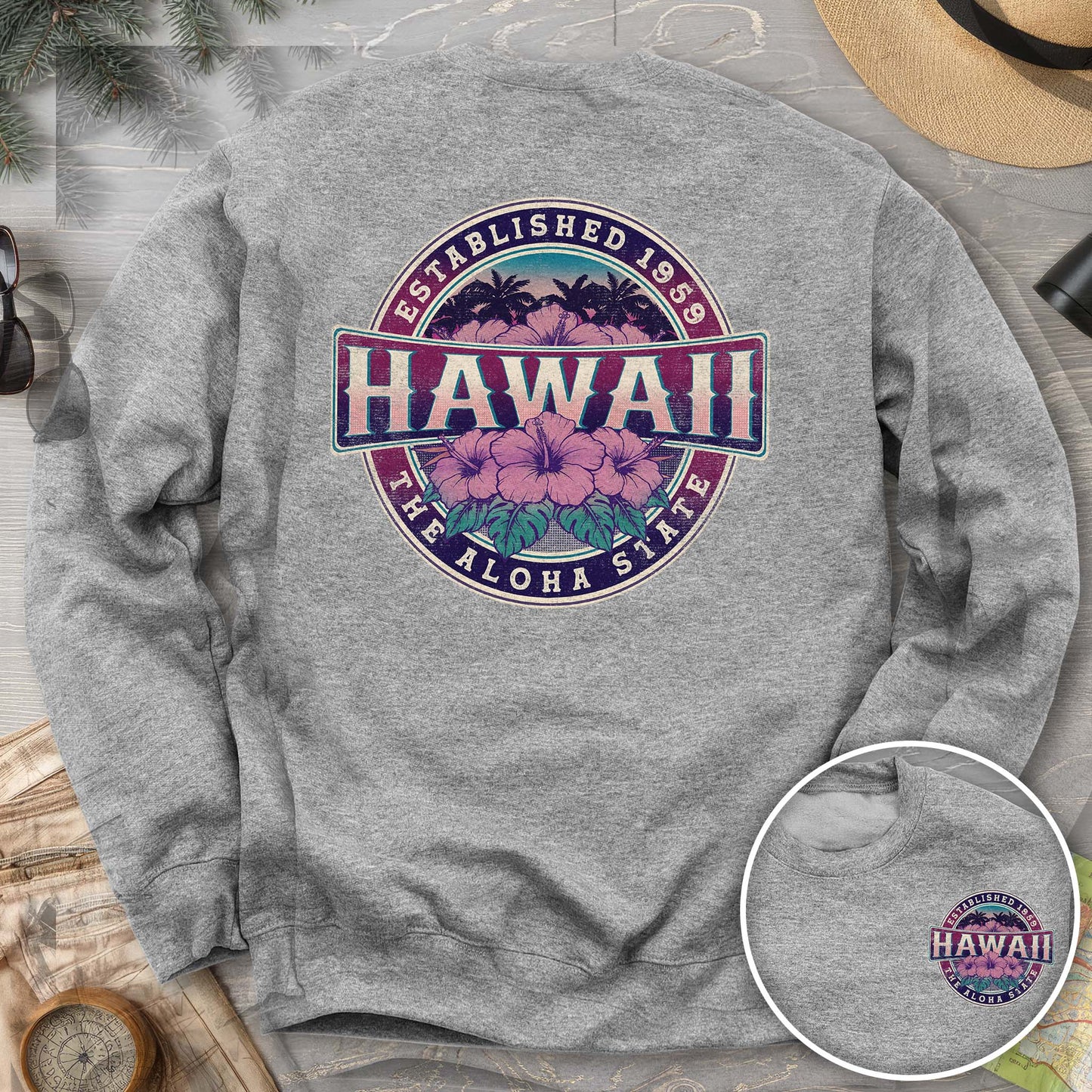 Hawaii Badge Front/Back Print Sweatshirt