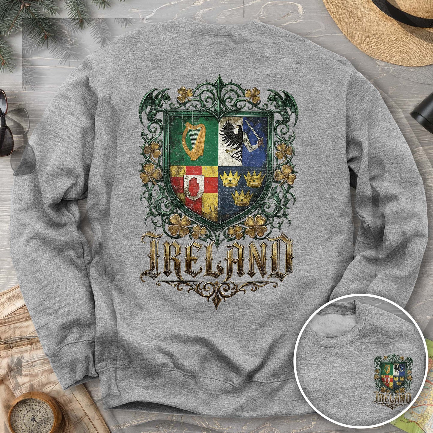 Irish Gothic Arms Front/Back Print Sweatshirt