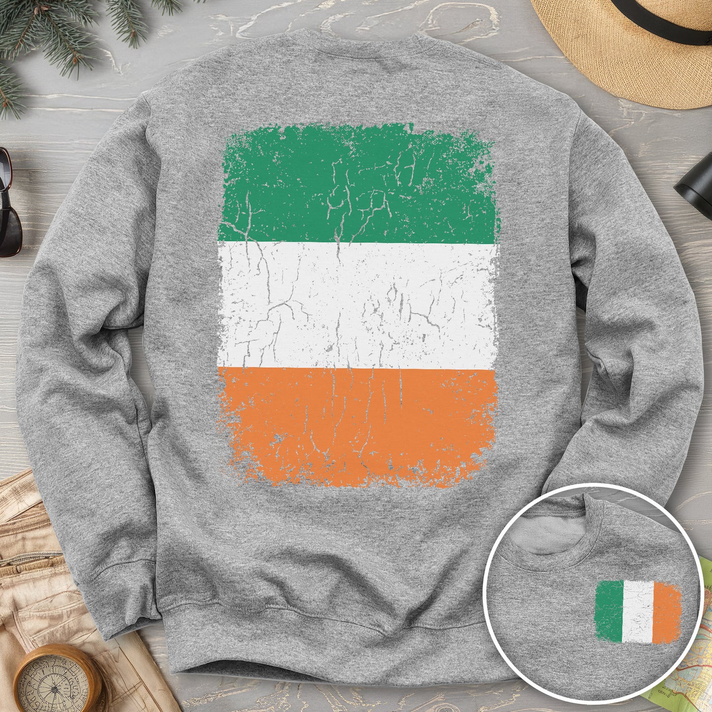 Ireland Distressed Flag Front/Back Print Sweatshirt