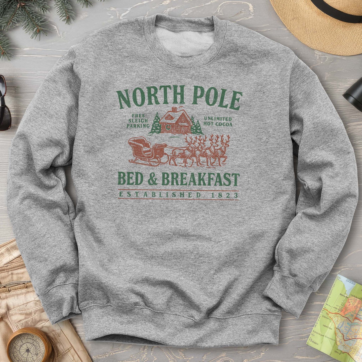 North Pole Bed and Breakfast Vintage Print Sweatshirt