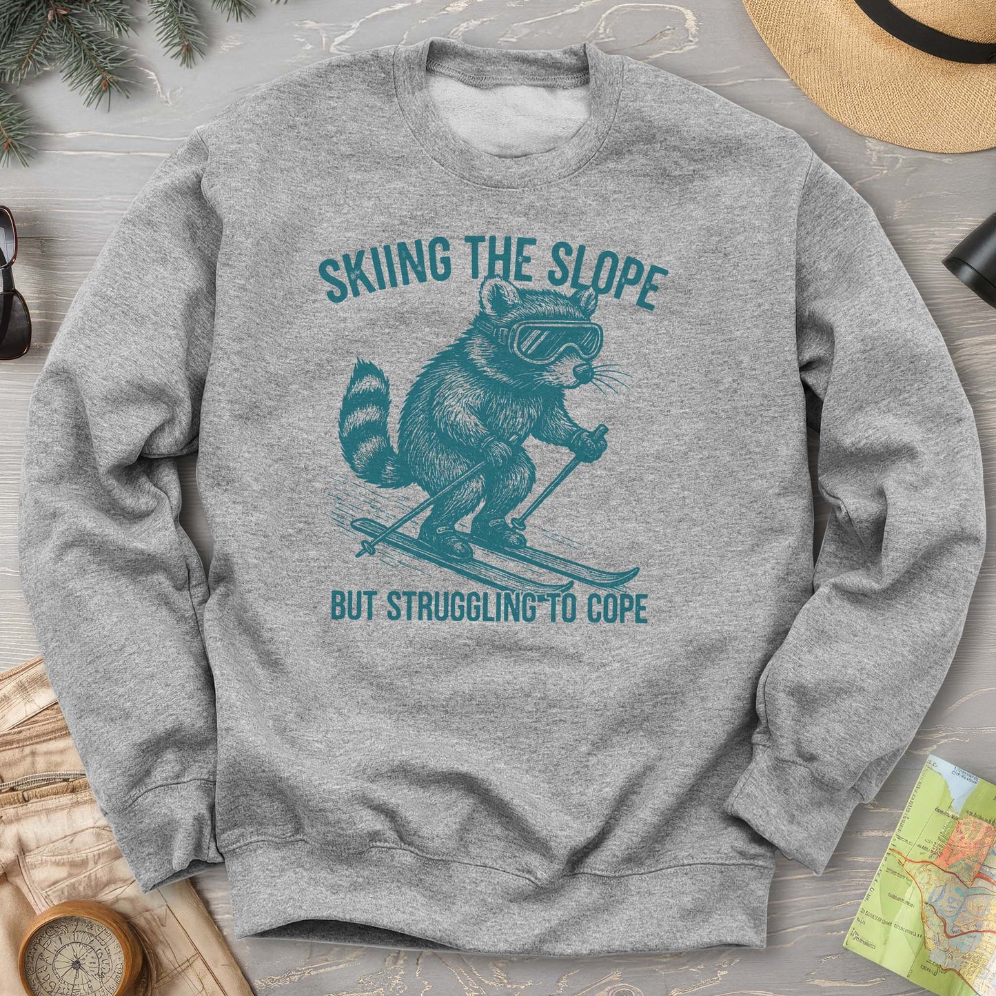 Skiing the Slope Raccoon Sweatshirt