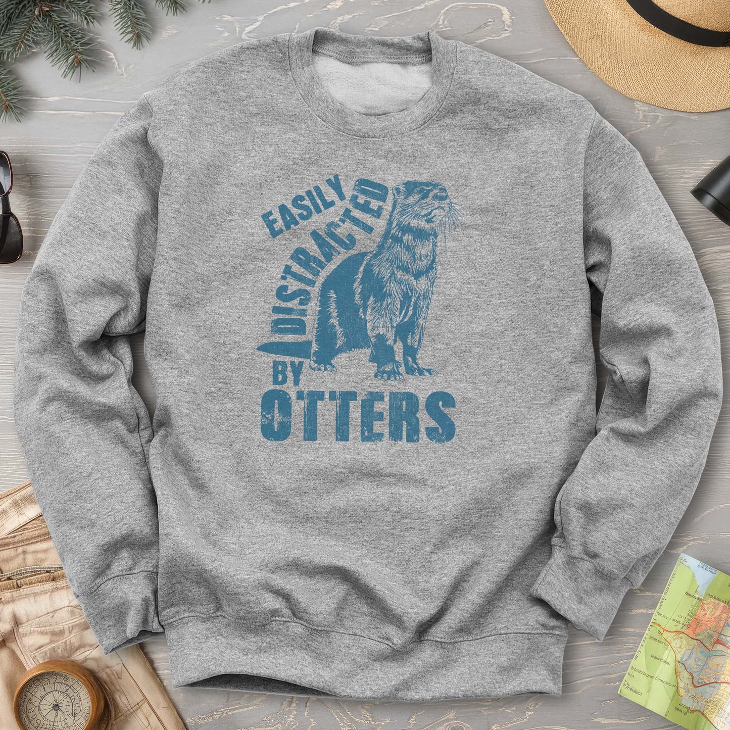 Easily Distracted By Otters Vintage Print Sweatshirt