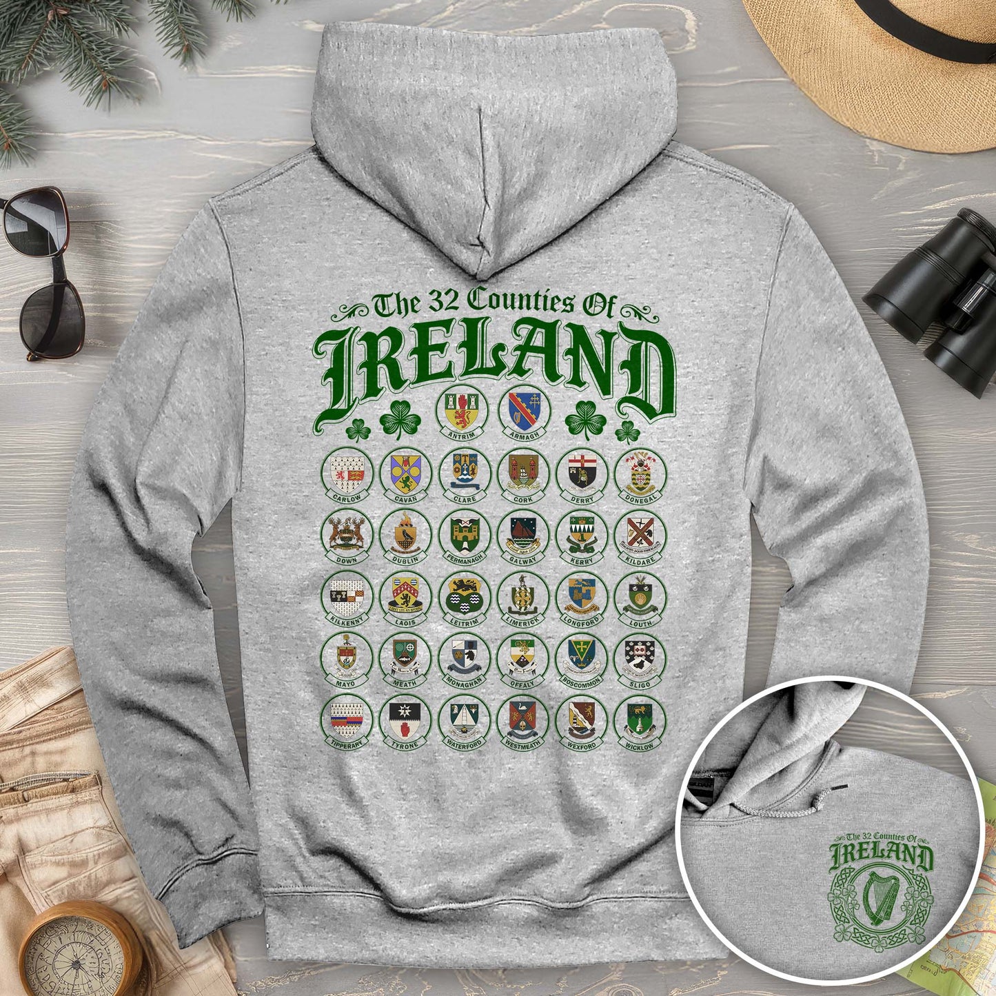 Ireland County Crests Front/Back Print Hoodie