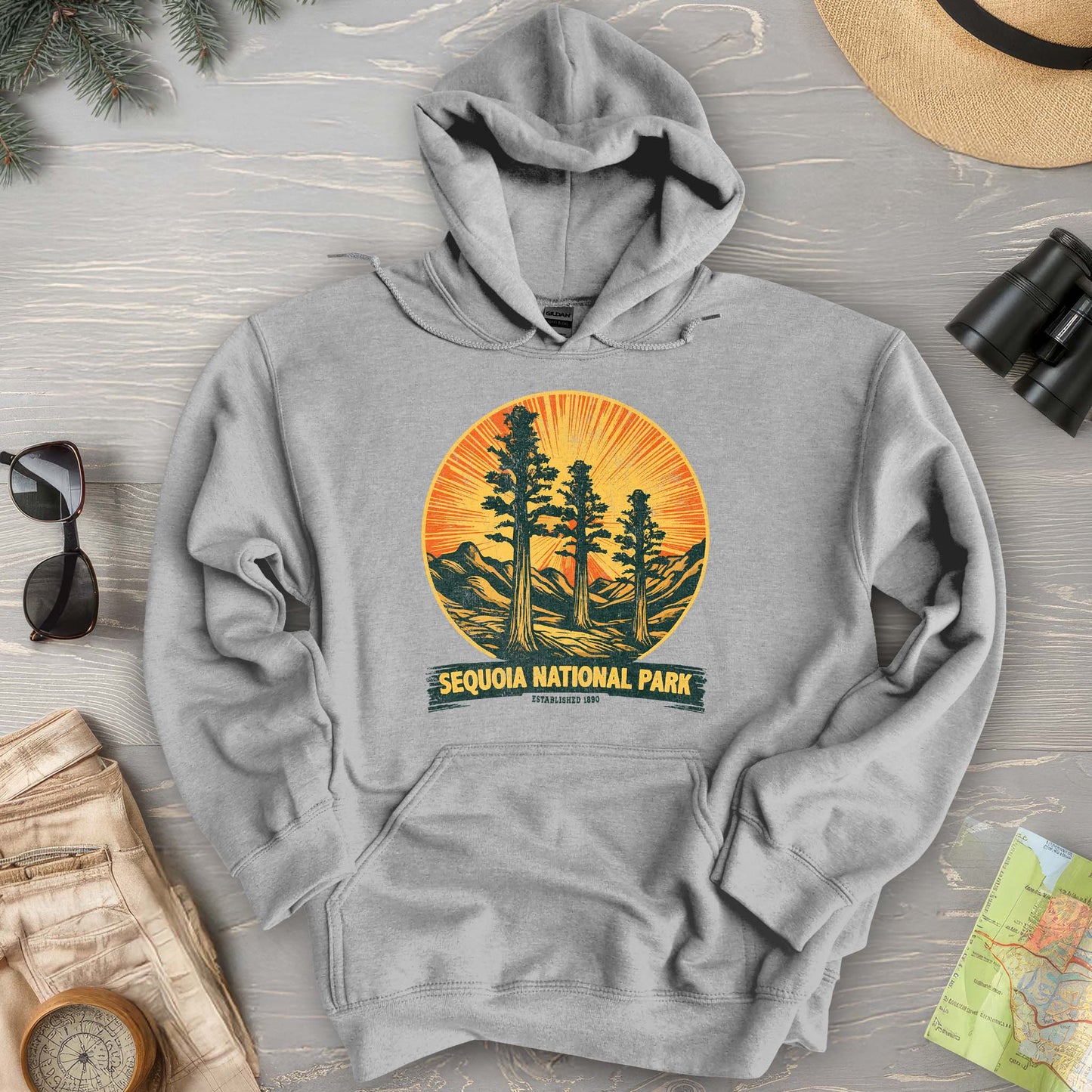 Sequoia 3 Trees Vintage Print Hoodie